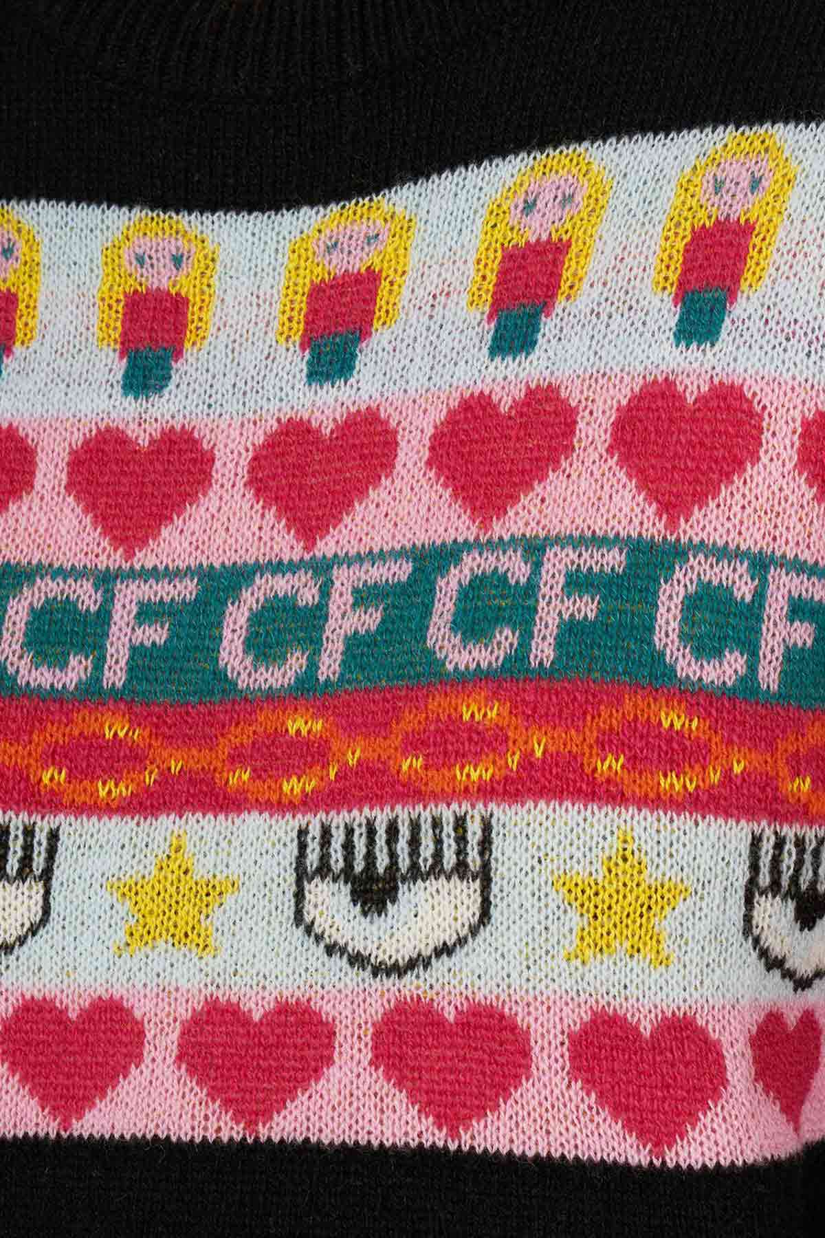 Chiara Ferragni Emoji Kaşmirli Yuvarlak Yaka Triko-Libas Trendy Fashion Store