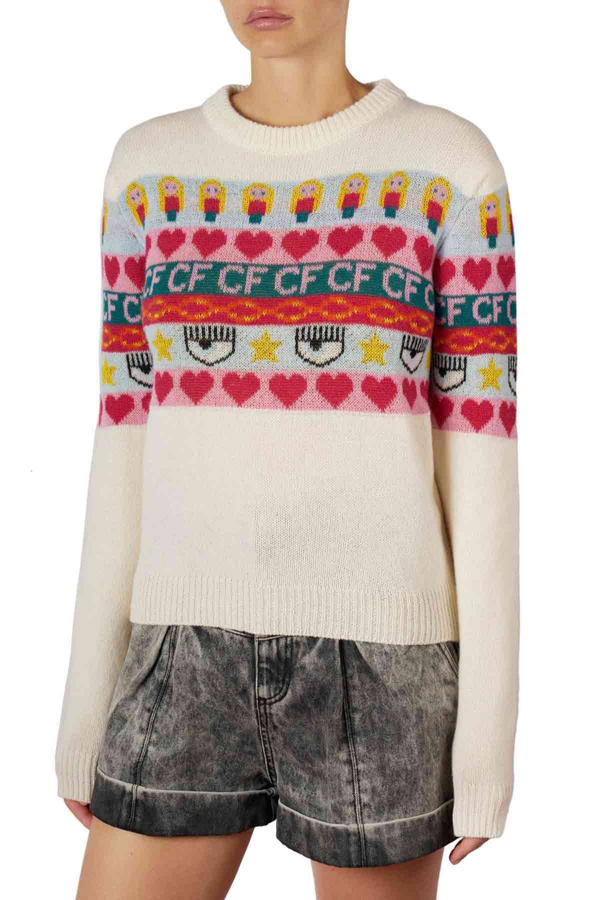 Chiara Ferragni Emoji Kaşmirli Yuvarlak Yaka Triko-Libas Trendy Fashion Store