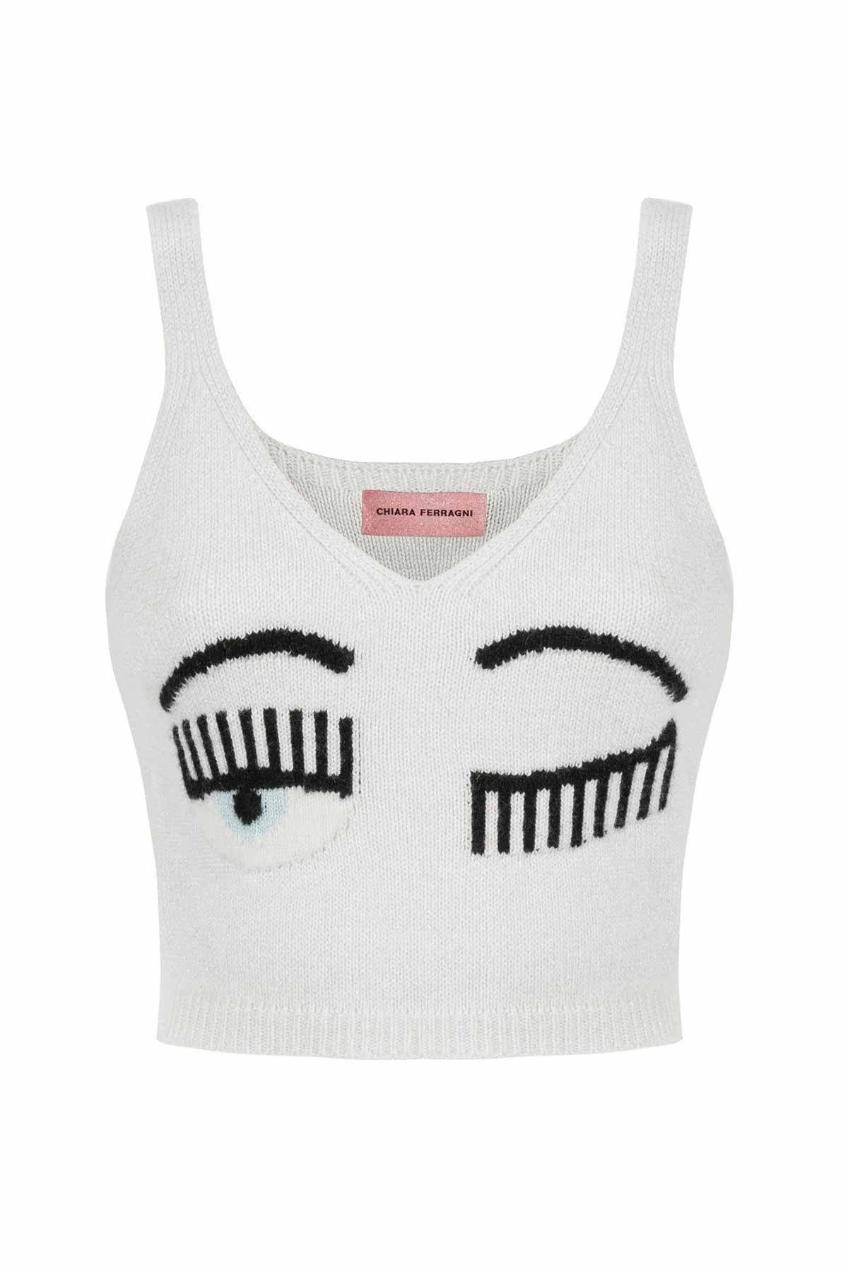 Chiara Ferragni Crop Top Winking Eye Askılı Kaşmirli Triko-Libas Trendy Fashion Store