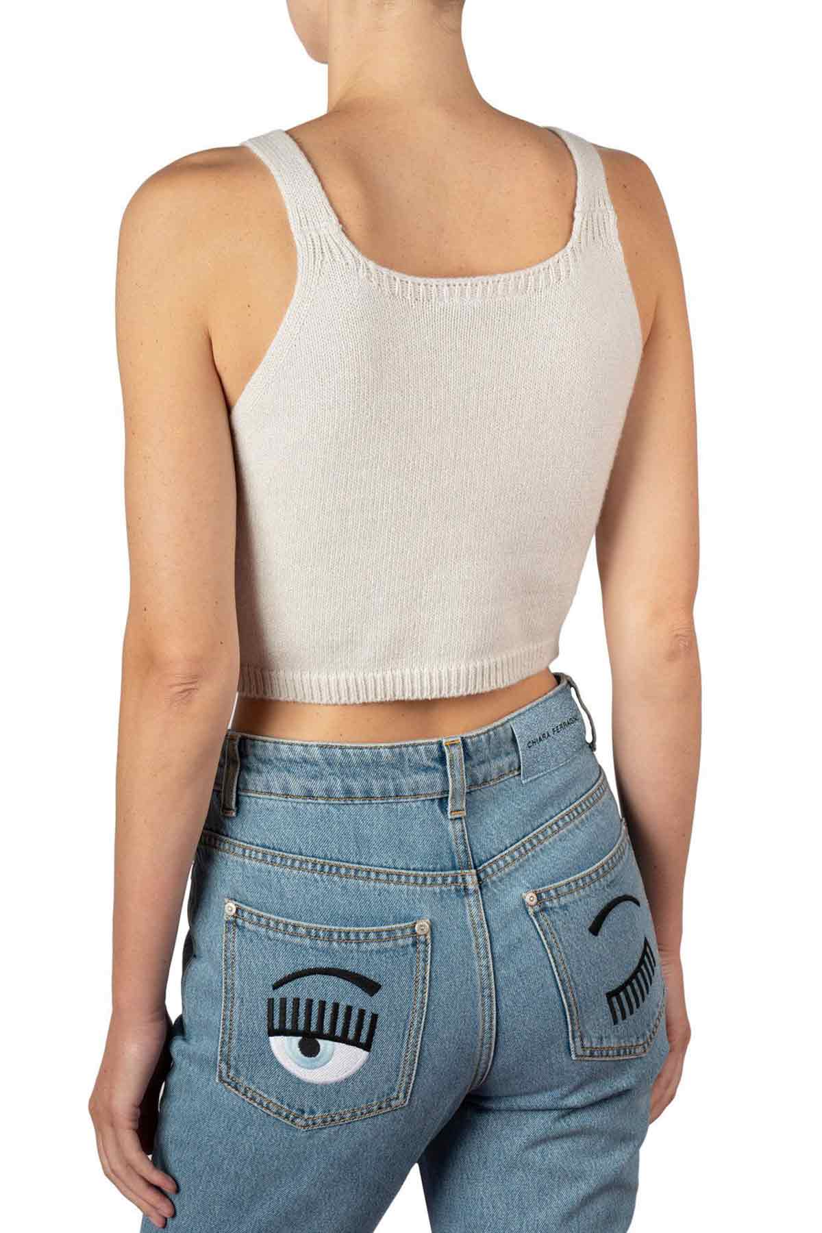 Chiara Ferragni Crop Top Winking Eye Askılı Kaşmirli Triko-Libas Trendy Fashion Store