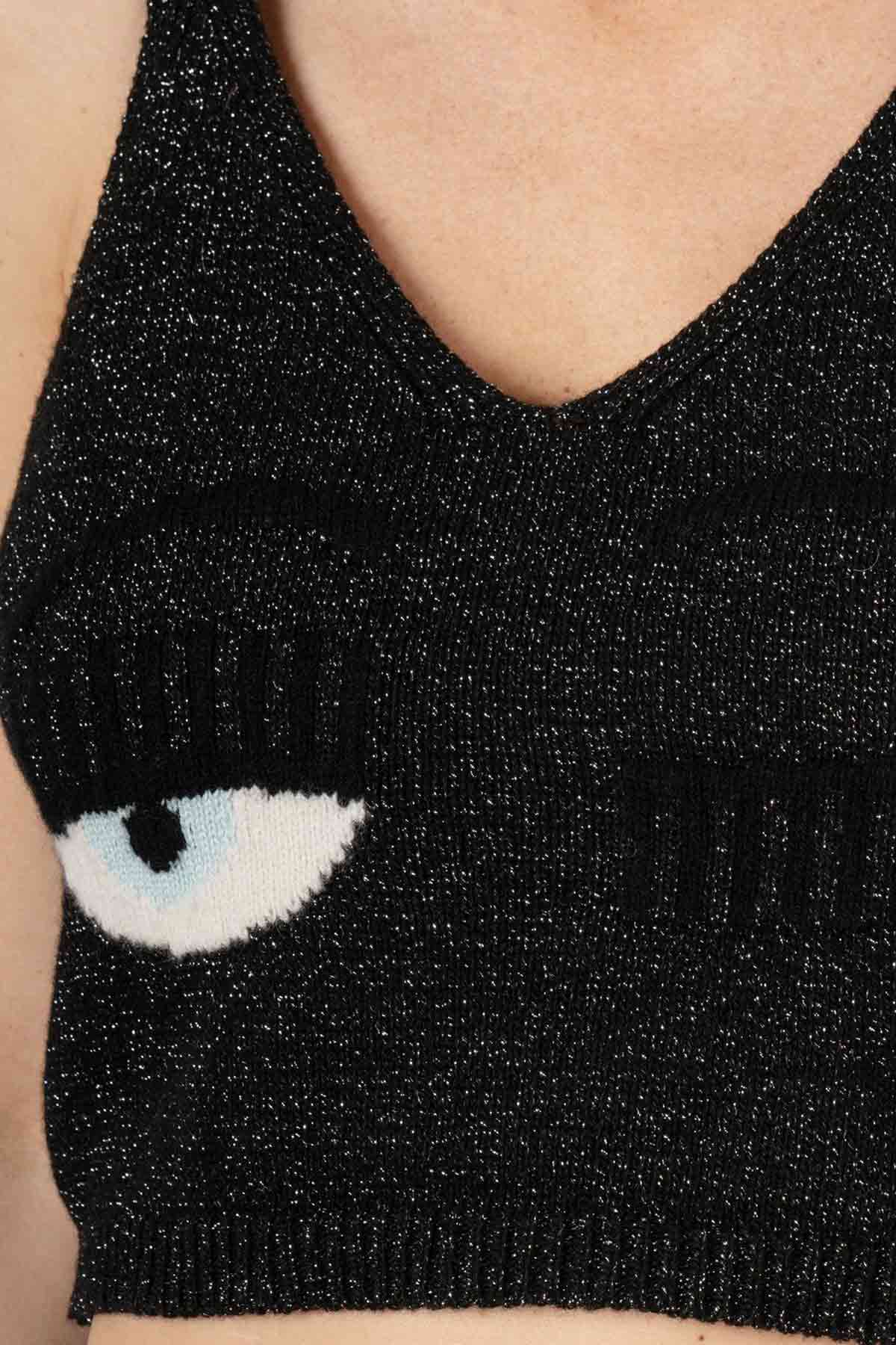 Chiara Ferragni Crop Top Winking Eye Askılı Kaşmirli Triko-Libas Trendy Fashion Store