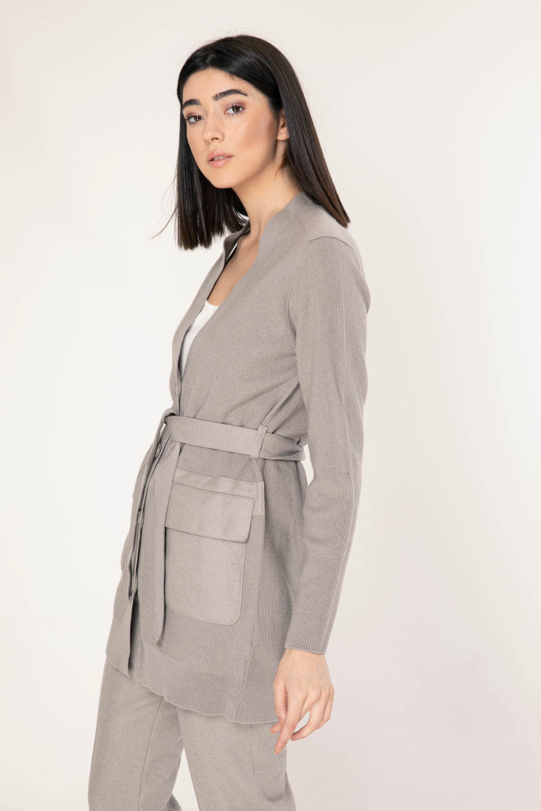 Tonet Belden Kuşaklı İpek ve Kaşmirli Triko Ceket-Libas Trendy Fashion Store