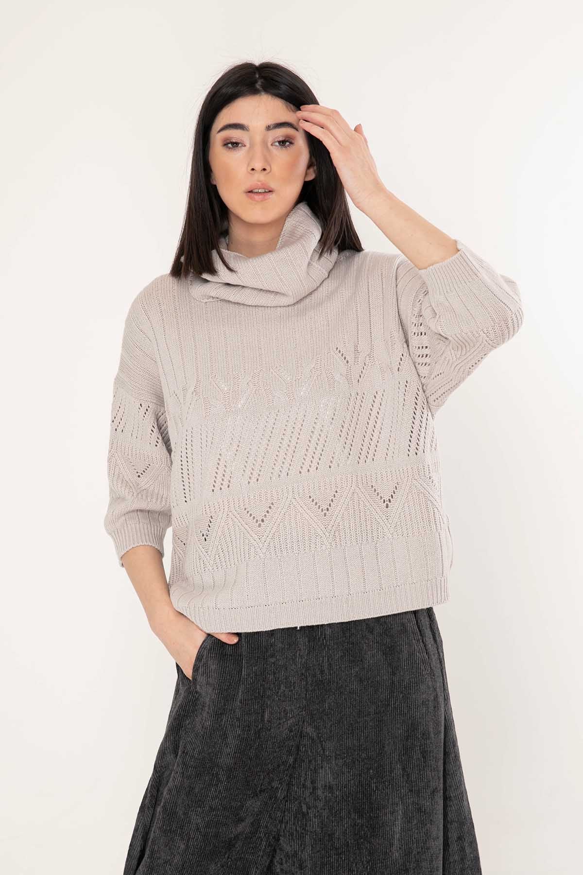 Tonet Çıkarılabilir Yaka Aksesuarlı İpek ve Kaşmirli Triko-Libas Trendy Fashion Store