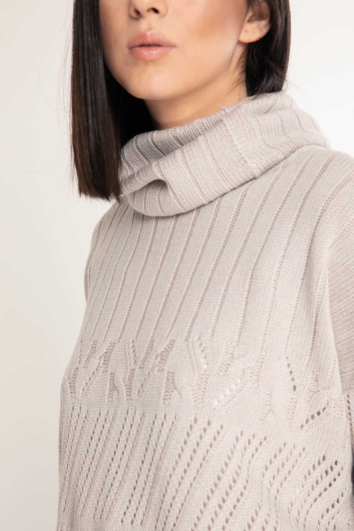 Tonet Çıkarılabilir Yaka Aksesuarlı İpek ve Kaşmirli Triko-Libas Trendy Fashion Store