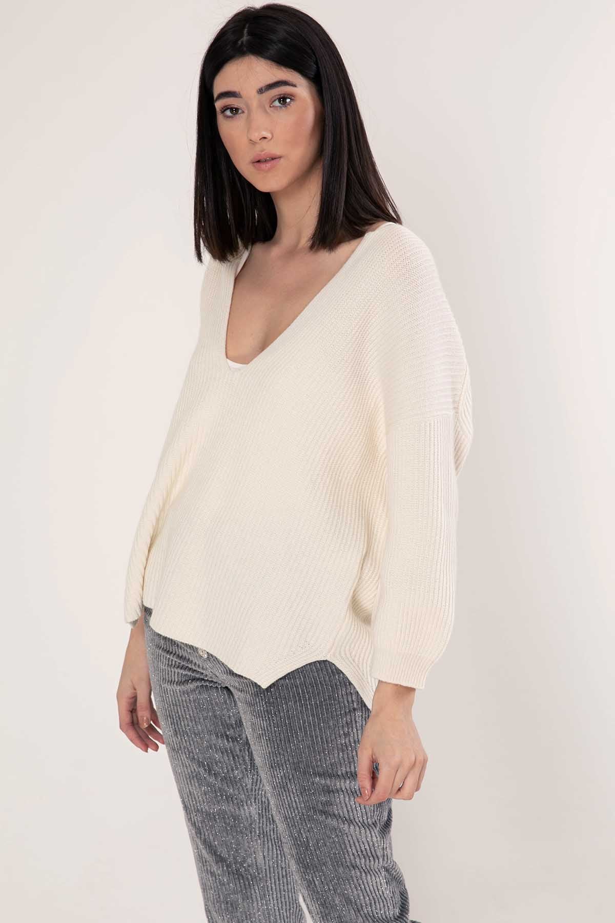 Tonet Derin V Yaka İpek ve Kaşmirli Triko-Libas Trendy Fashion Store