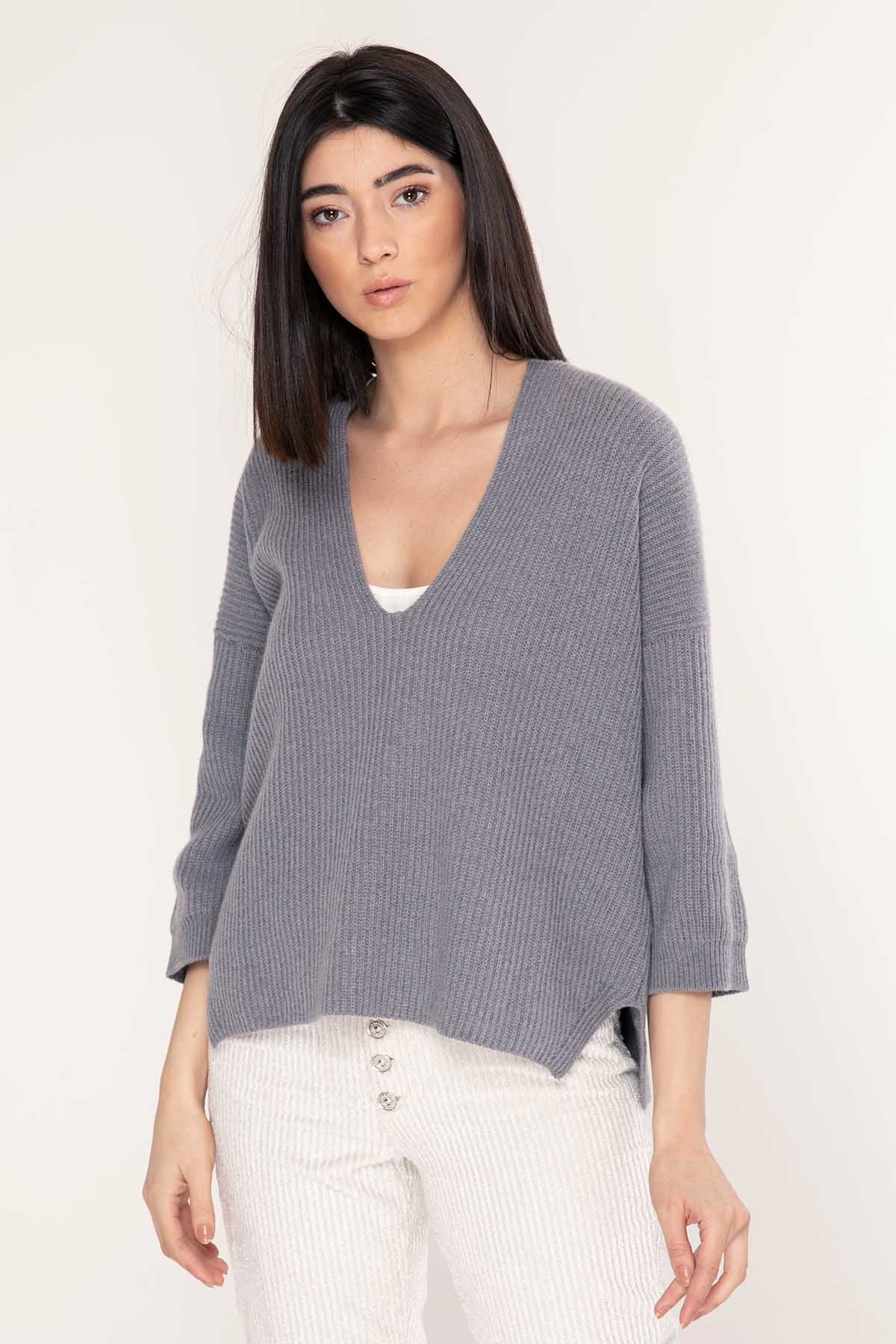 Tonet Derin V Yaka İpek ve Kaşmirli Triko-Libas Trendy Fashion Store