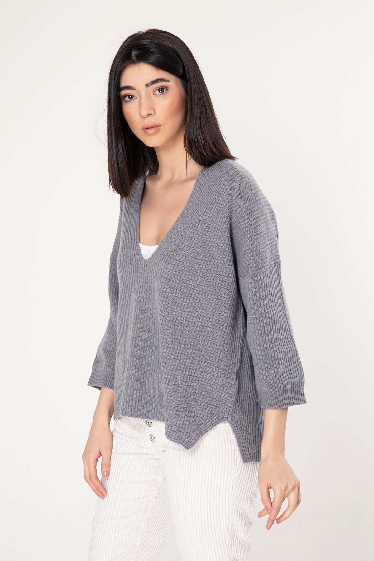 Tonet Derin V Yaka İpek ve Kaşmirli Triko-Libas Trendy Fashion Store