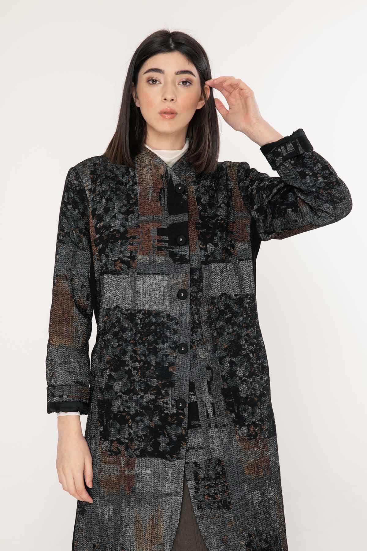 Crea Concept Patchwork Uzun Ceket-Libas Trendy Fashion Store