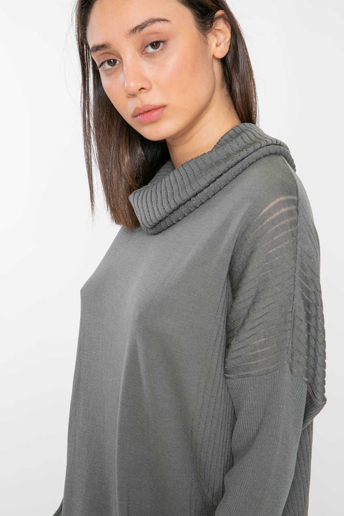 Crea Concept Şal Yaka Düşük Omuz Triko-Libas Trendy Fashion Store