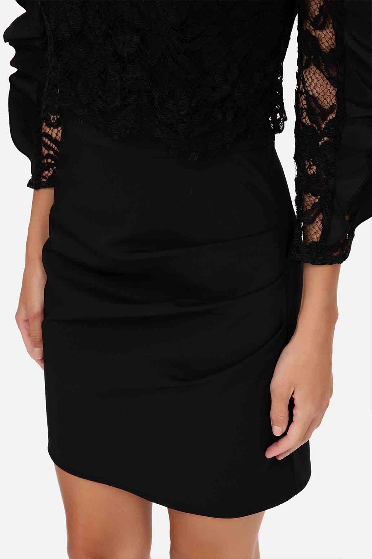 Elisabetta Franchi Fırfırlı Kollu Dantel Elbise-Libas Trendy Fashion Store