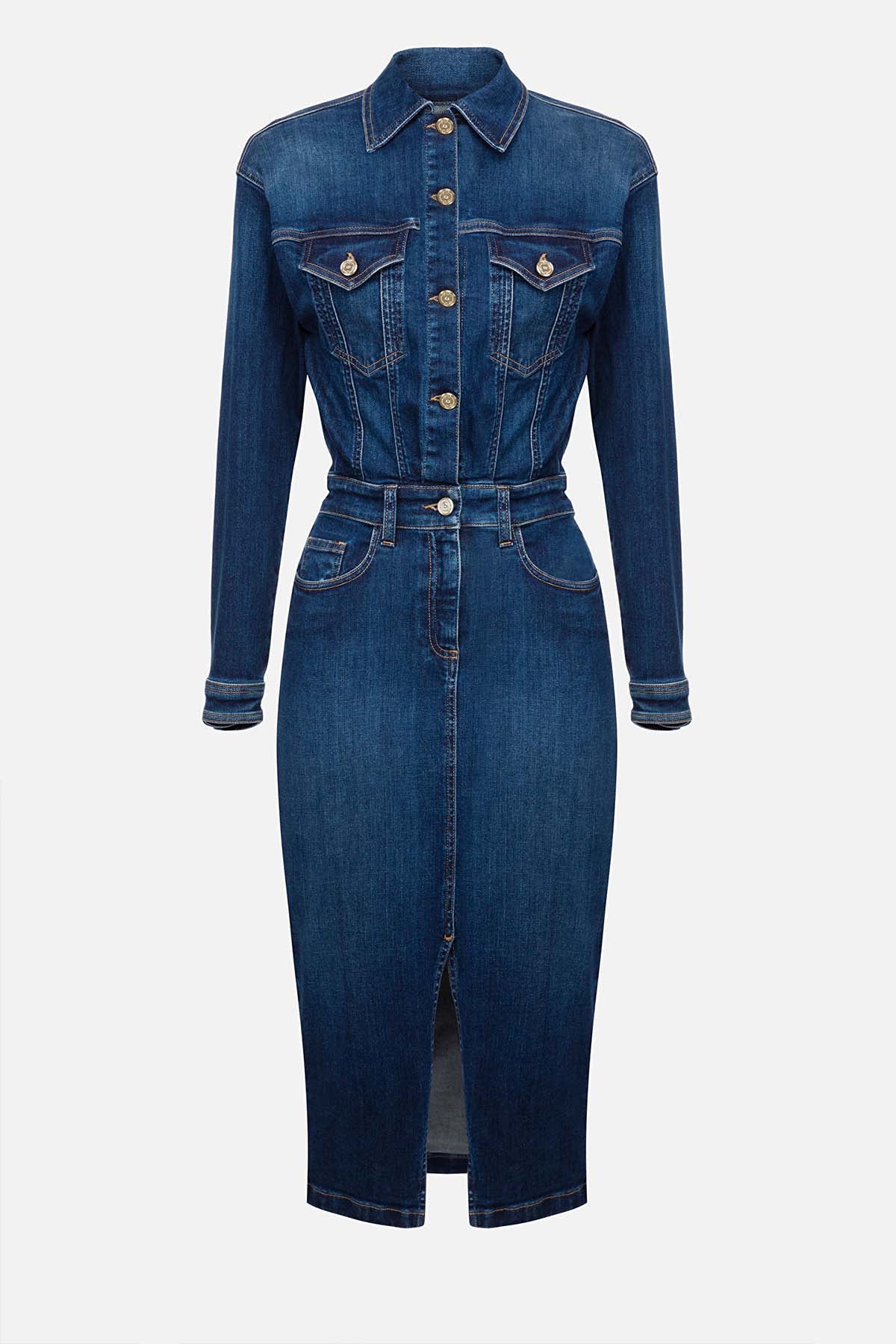 Elisabetta Franchi Yırtmaçlı Denim Elbise-Libas Trendy Fashion Store