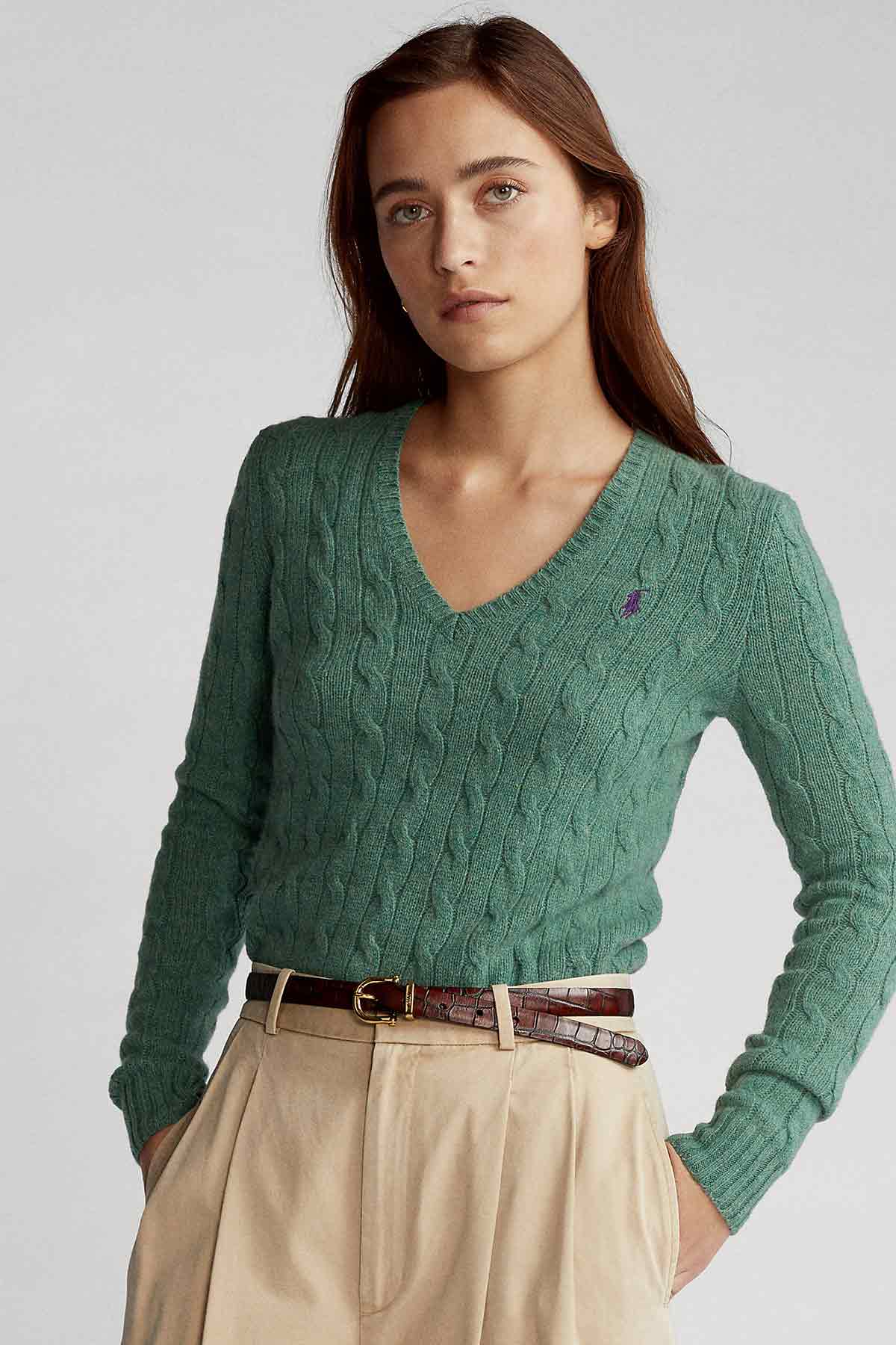 Polo Ralph Lauren V Yaka Kaşmirli Saç Örgü Triko-Libas Trendy Fashion Store