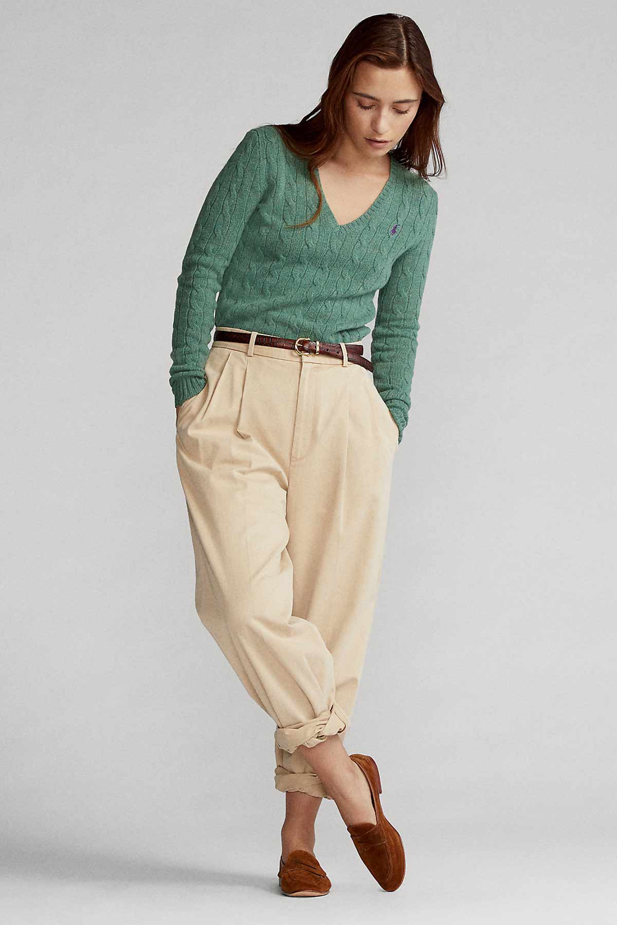 Polo Ralph Lauren V Yaka Kaşmirli Saç Örgü Triko-Libas Trendy Fashion Store