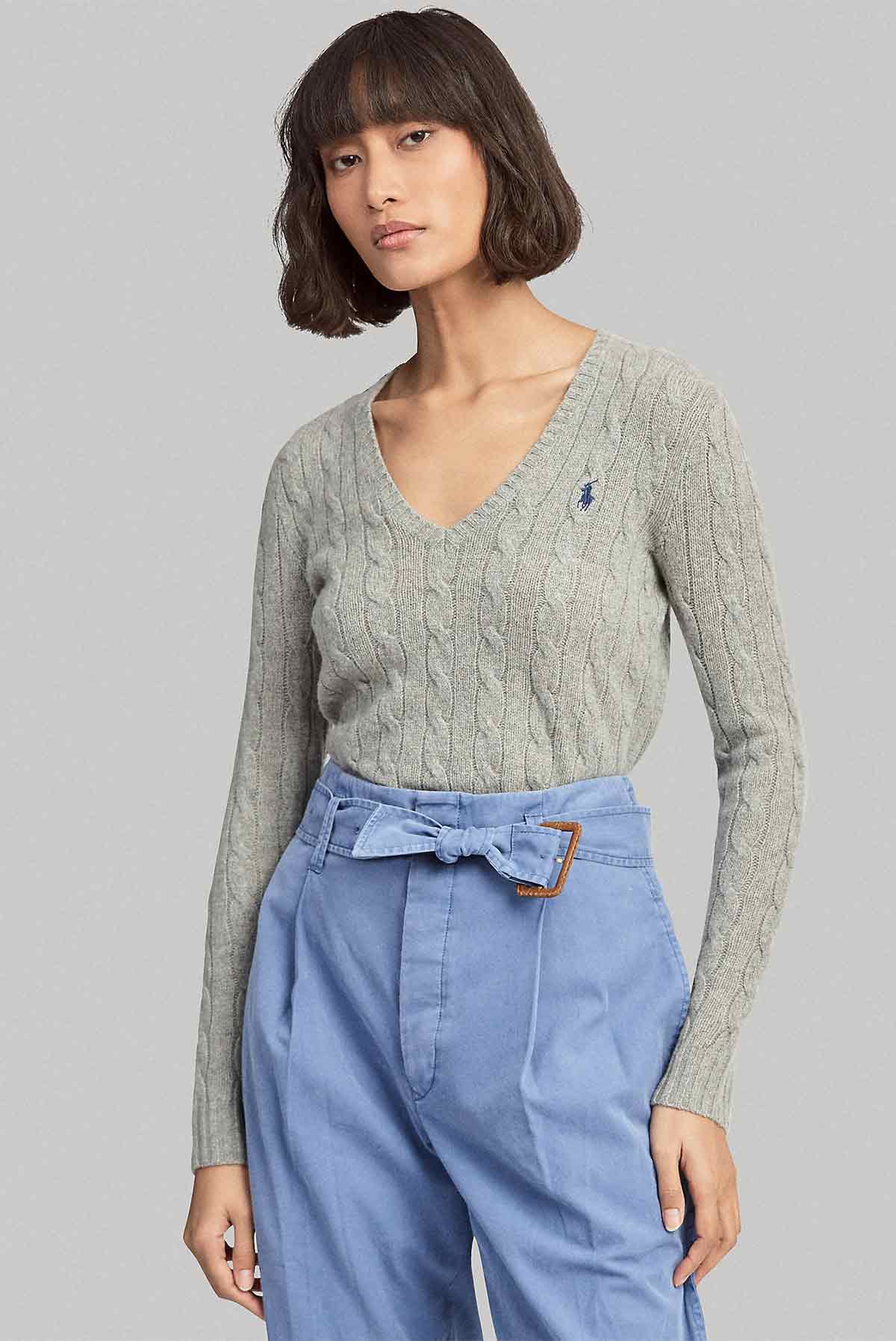 Polo Ralph Lauren V Yaka Kaşmirli Saç Örgü Triko-Libas Trendy Fashion Store