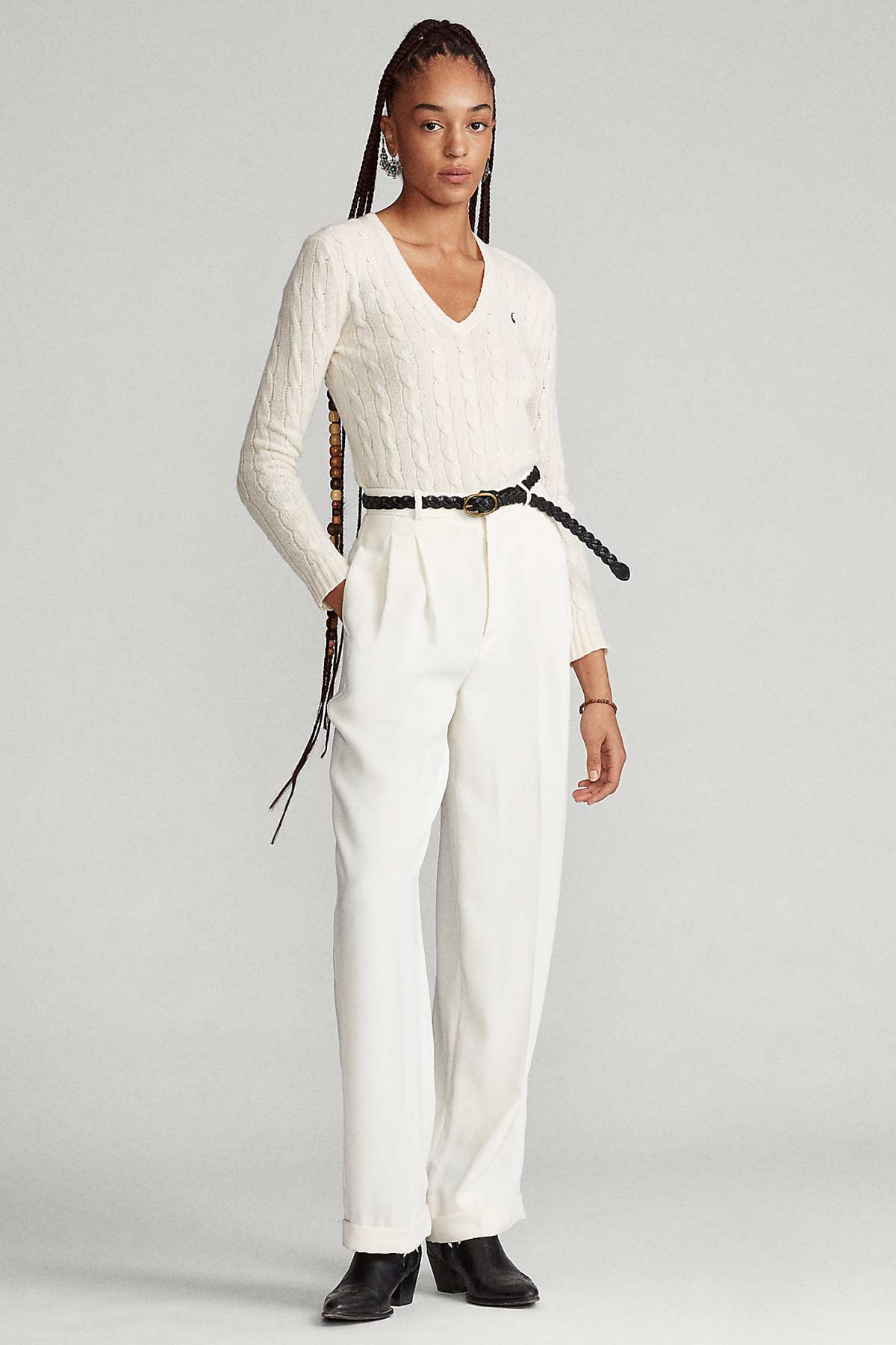 Polo Ralph Lauren V Yaka Kaşmirli Saç Örgü Triko-Libas Trendy Fashion Store