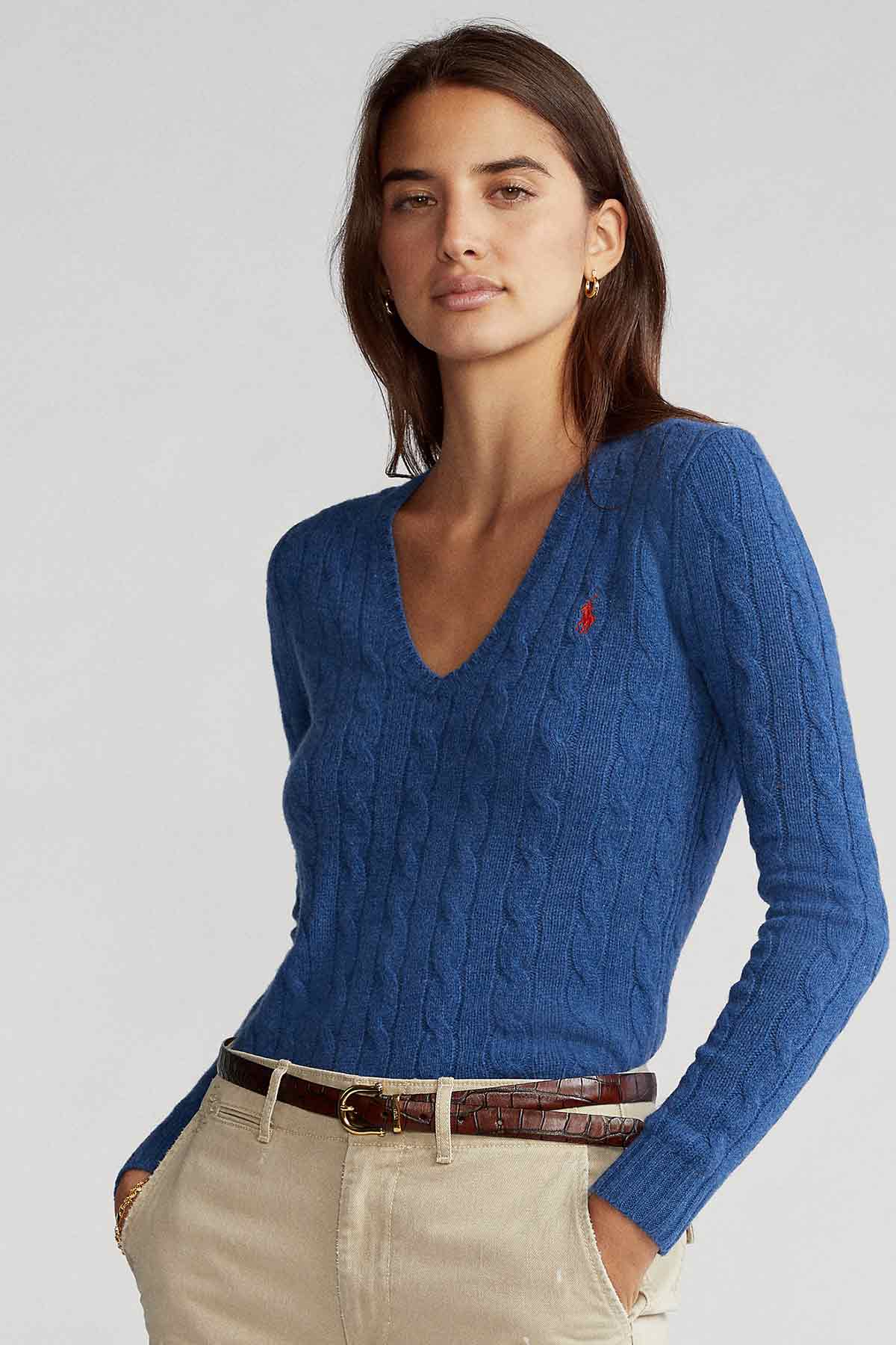 Polo Ralph Lauren V Yaka Kaşmirli Saç Örgü Triko-Libas Trendy Fashion Store