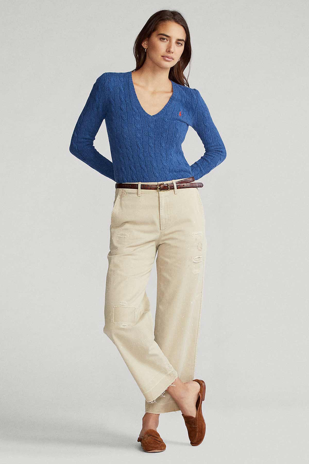 Polo Ralph Lauren V Yaka Kaşmirli Saç Örgü Triko-Libas Trendy Fashion Store