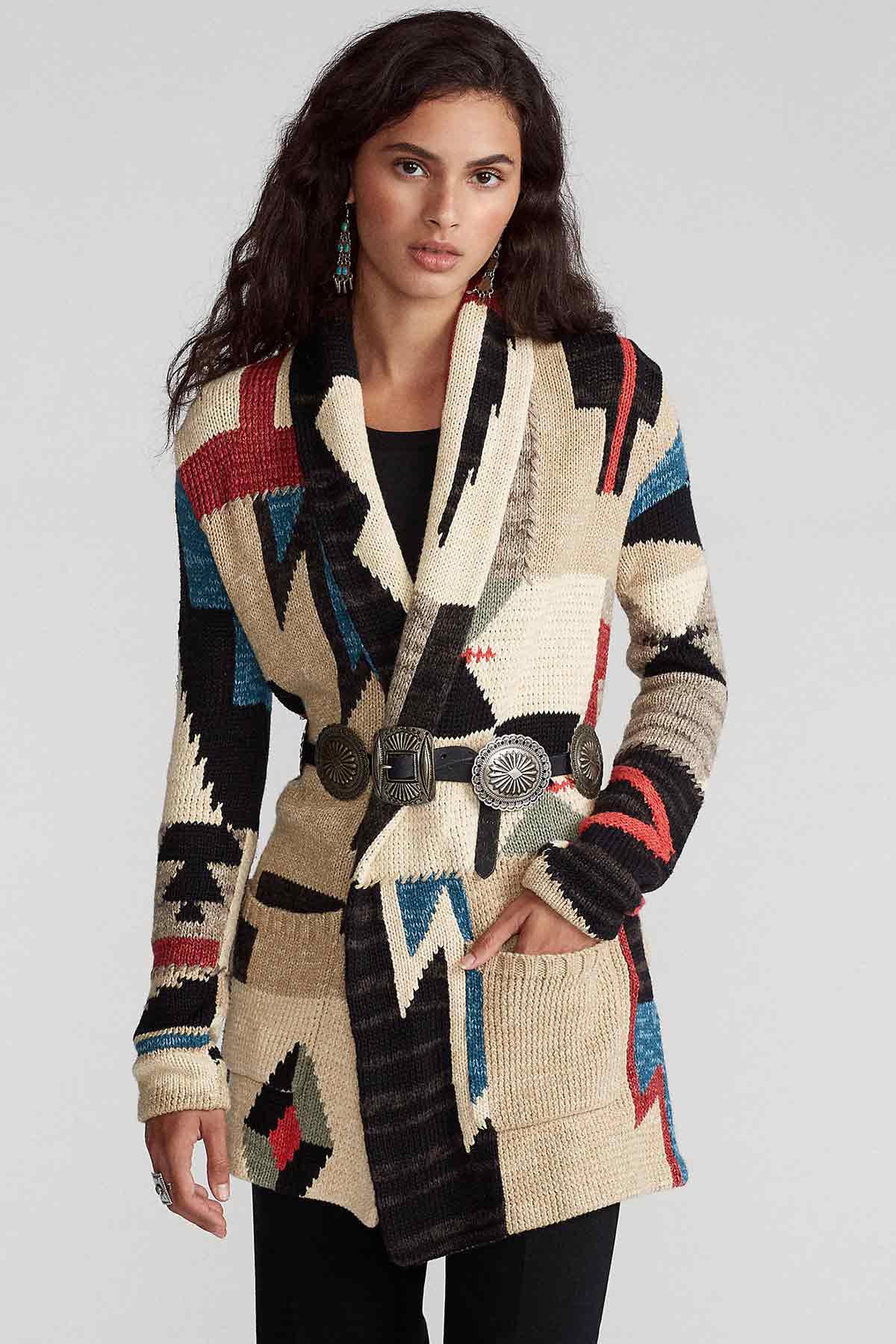 Polo Ralph Lauren Belden Kuşaklı Patchwork Triko Ceket-Libas Trendy Fashion Store