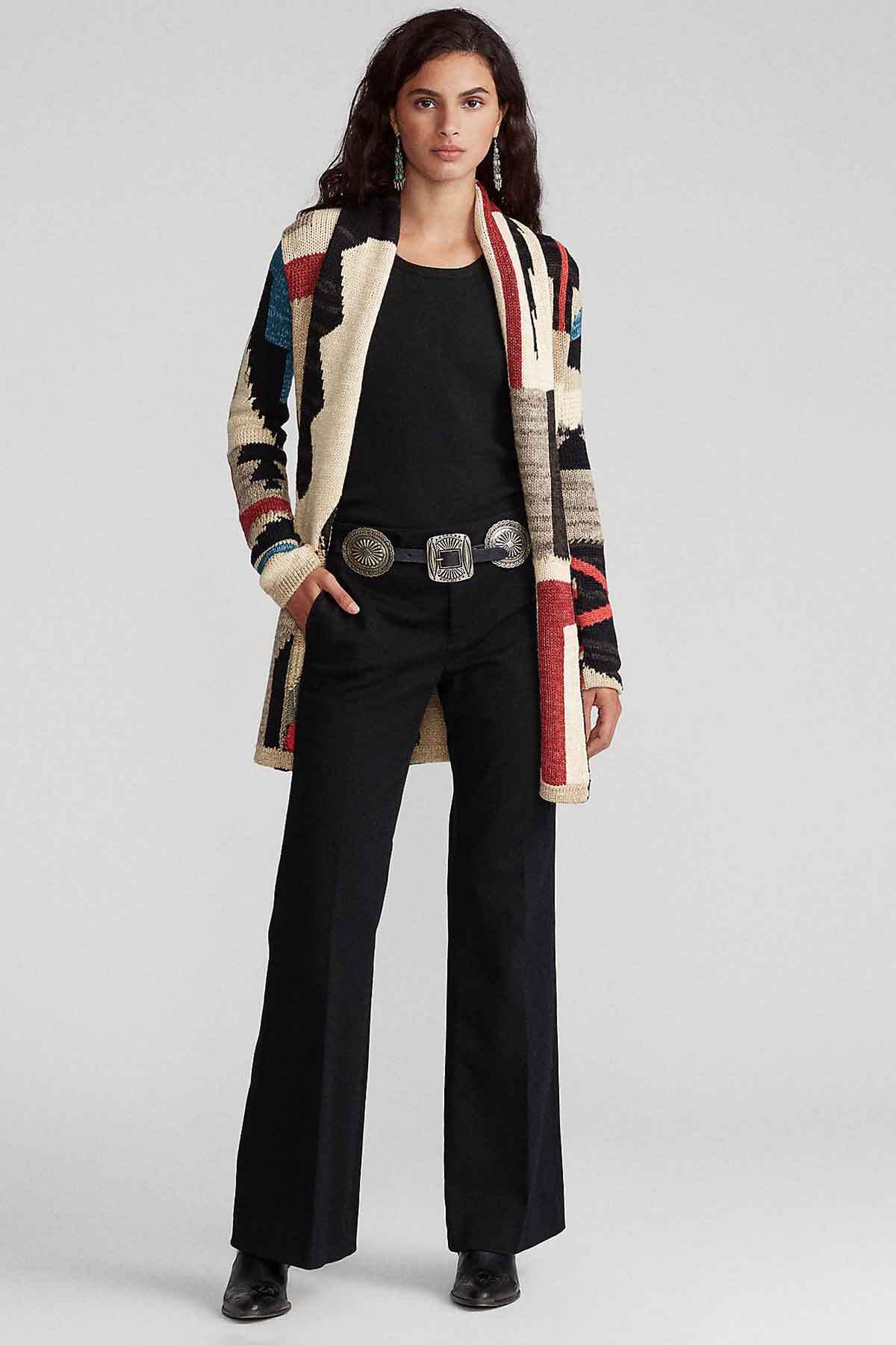 Polo Ralph Lauren Belden Kuşaklı Patchwork Triko Ceket-Libas Trendy Fashion Store