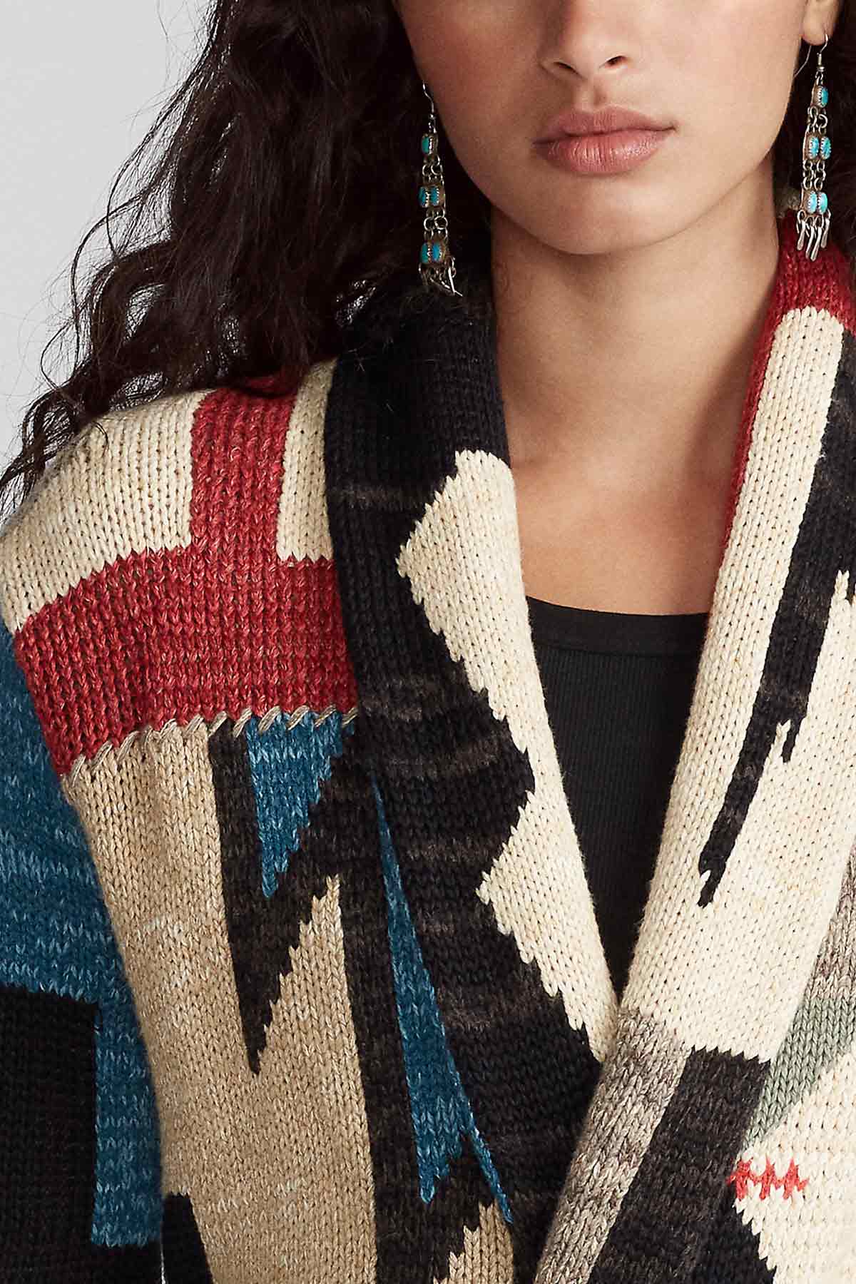 Polo Ralph Lauren Belden Kuşaklı Patchwork Triko Ceket-Libas Trendy Fashion Store