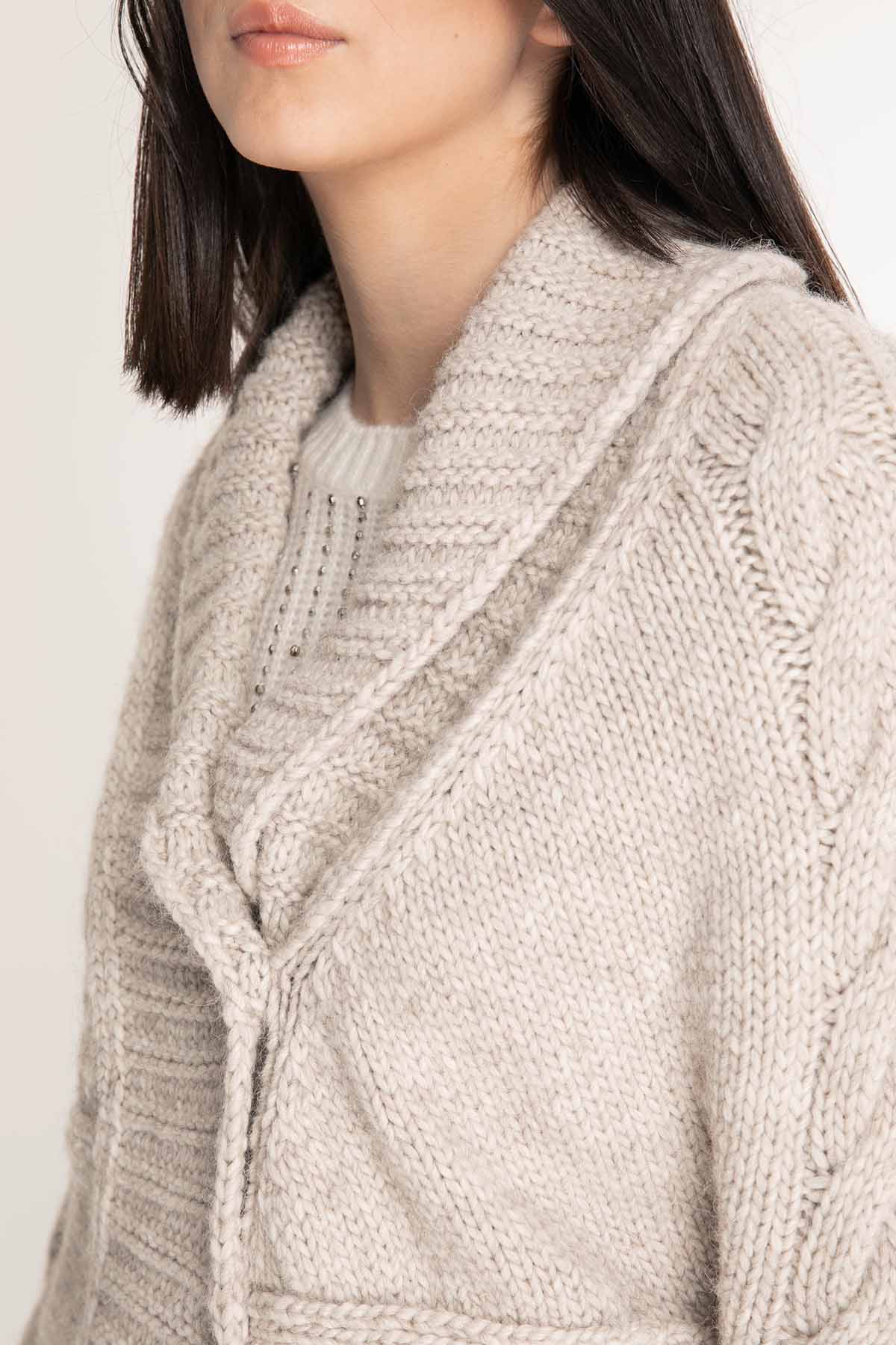 Transit Şal Yaka Saç Örgü Detaylı Ceket-Libas Trendy Fashion Store