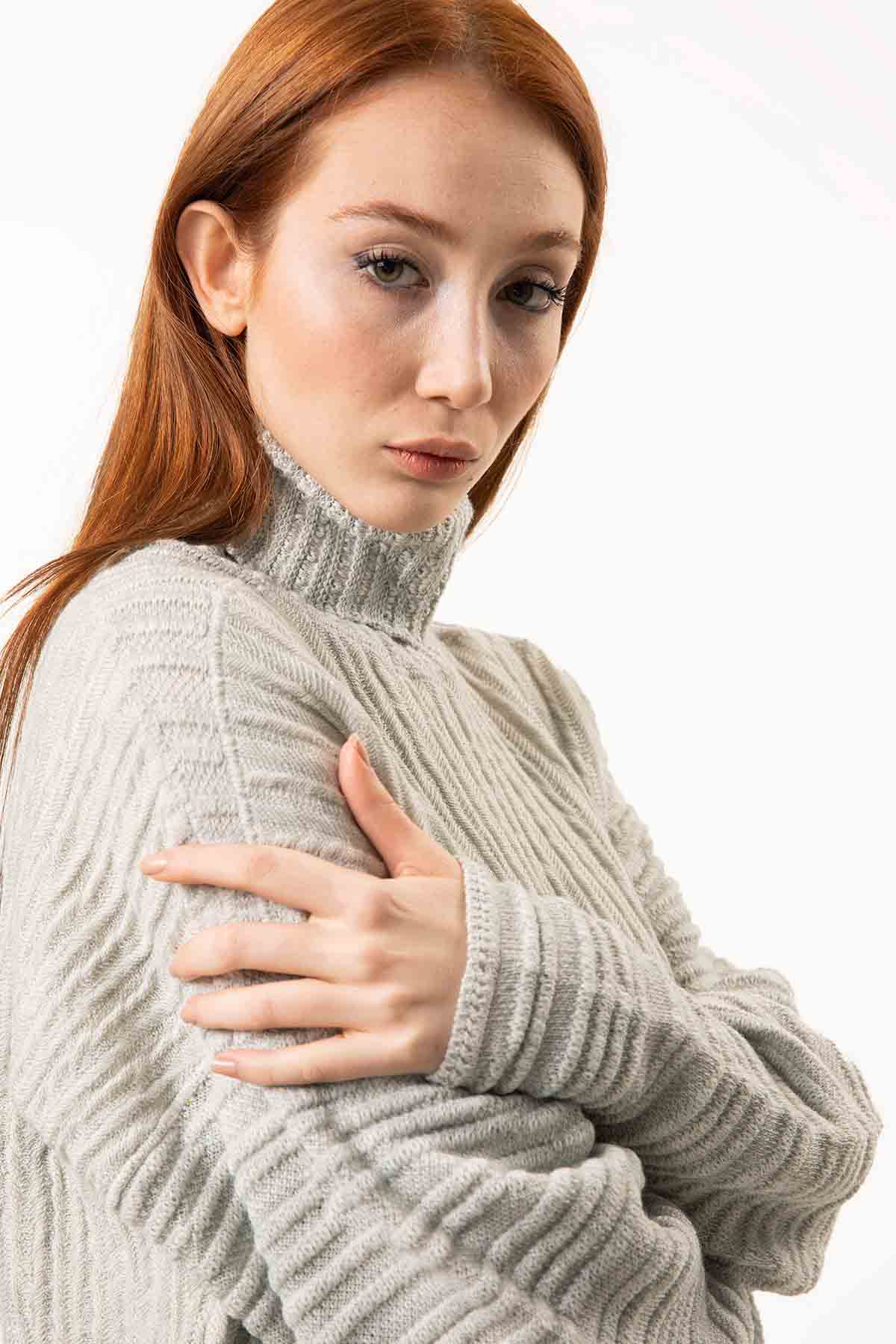 Transit Oversize Kollu Balıkçı Yaka Triko-Libas Trendy Fashion Store