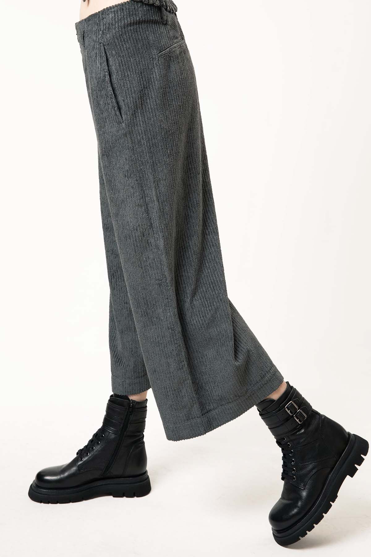 Transit Fitilli Kadife Geniş Crop Paça Pantolon-Libas Trendy Fashion Store