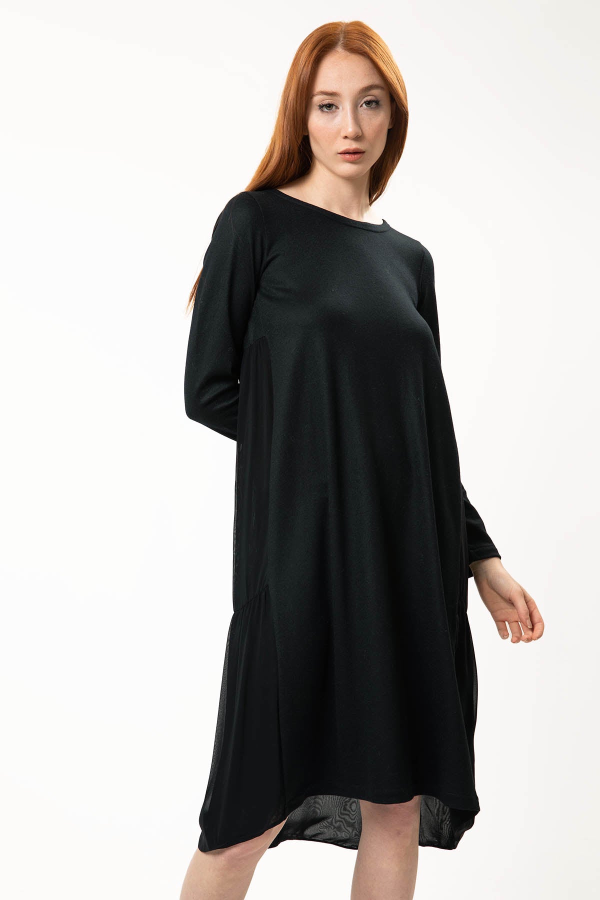 Transit Asimetrik Kesim Yün Midi Elbise-Libas Trendy Fashion Store