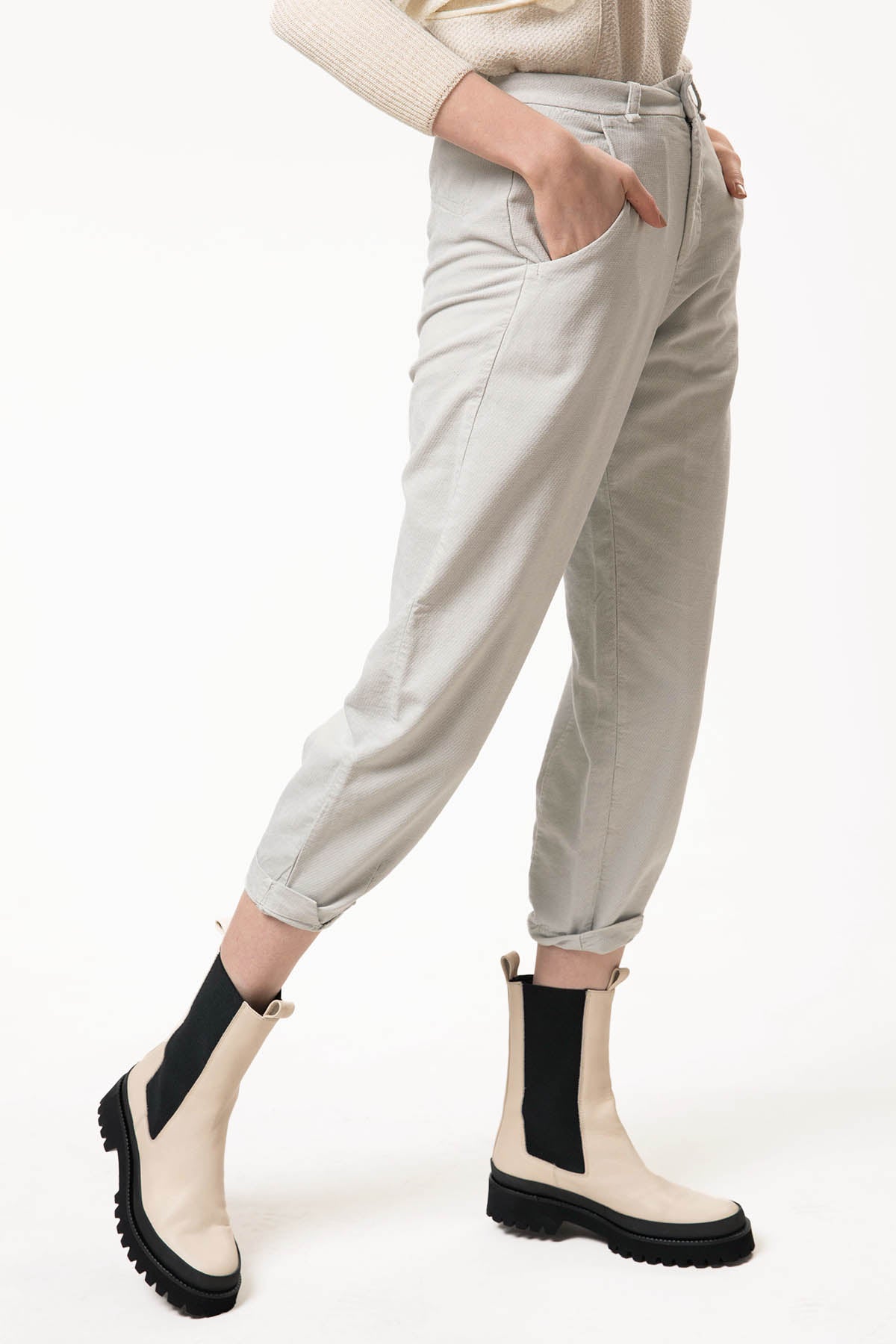 Transit Yüksek Bel Crop Paça Pantolon