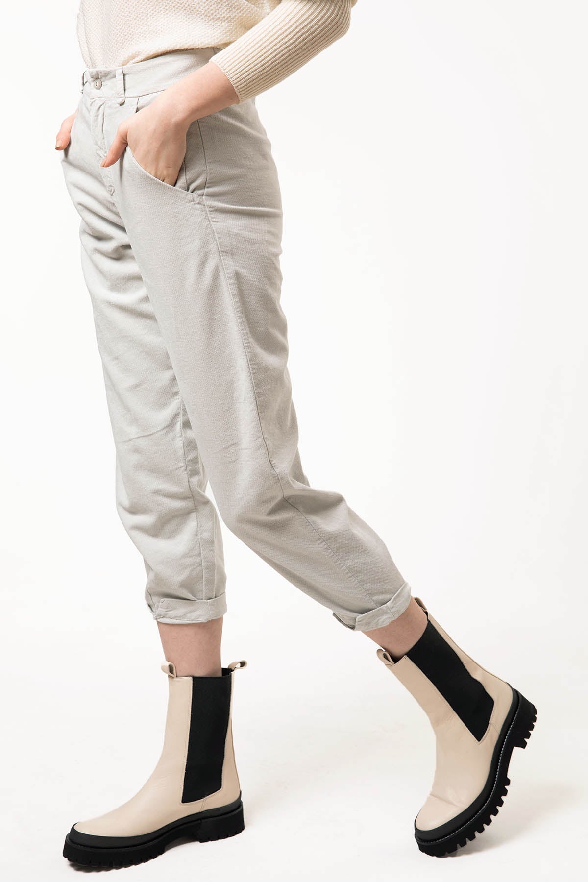 Transit Yüksek Bel Crop Paça Pantolon