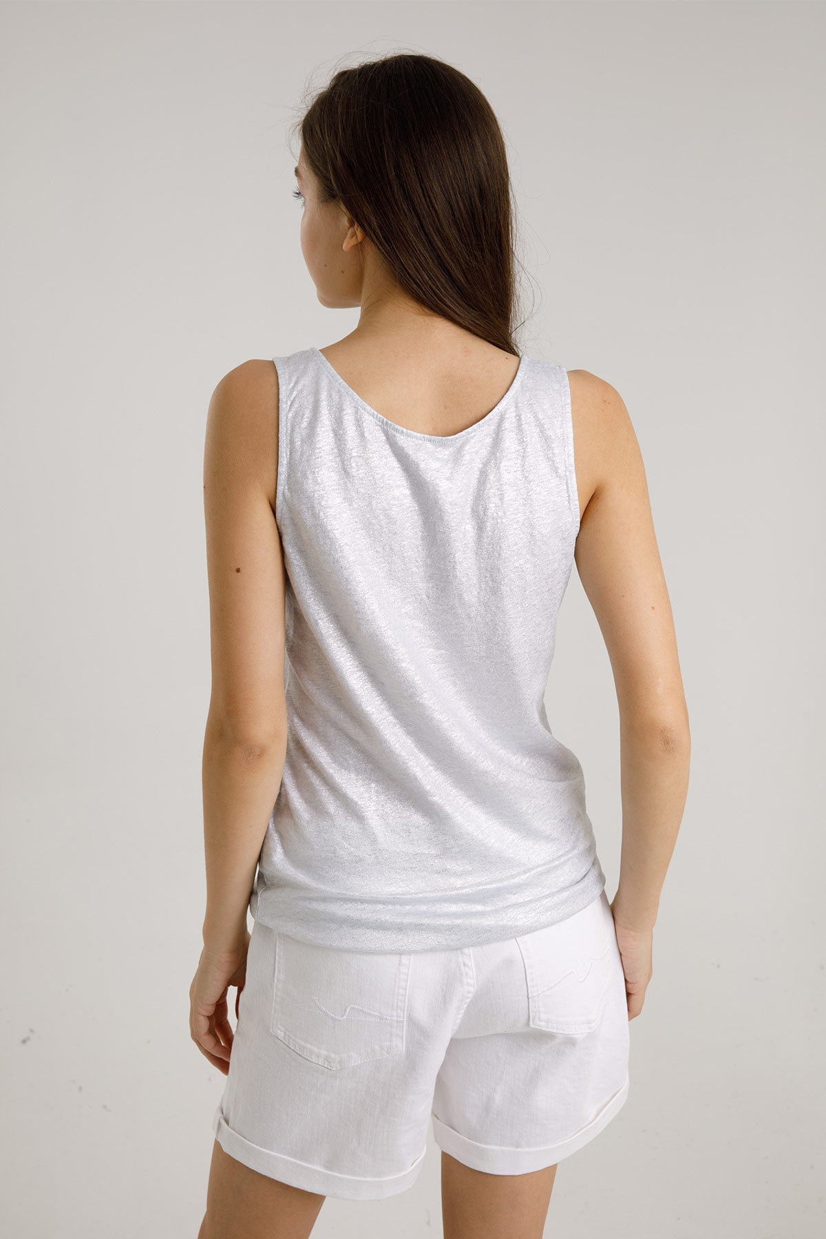 Majestic Geniş Askılı Streç Keten Parlak T-shirt-Libas Trendy Fashion Store