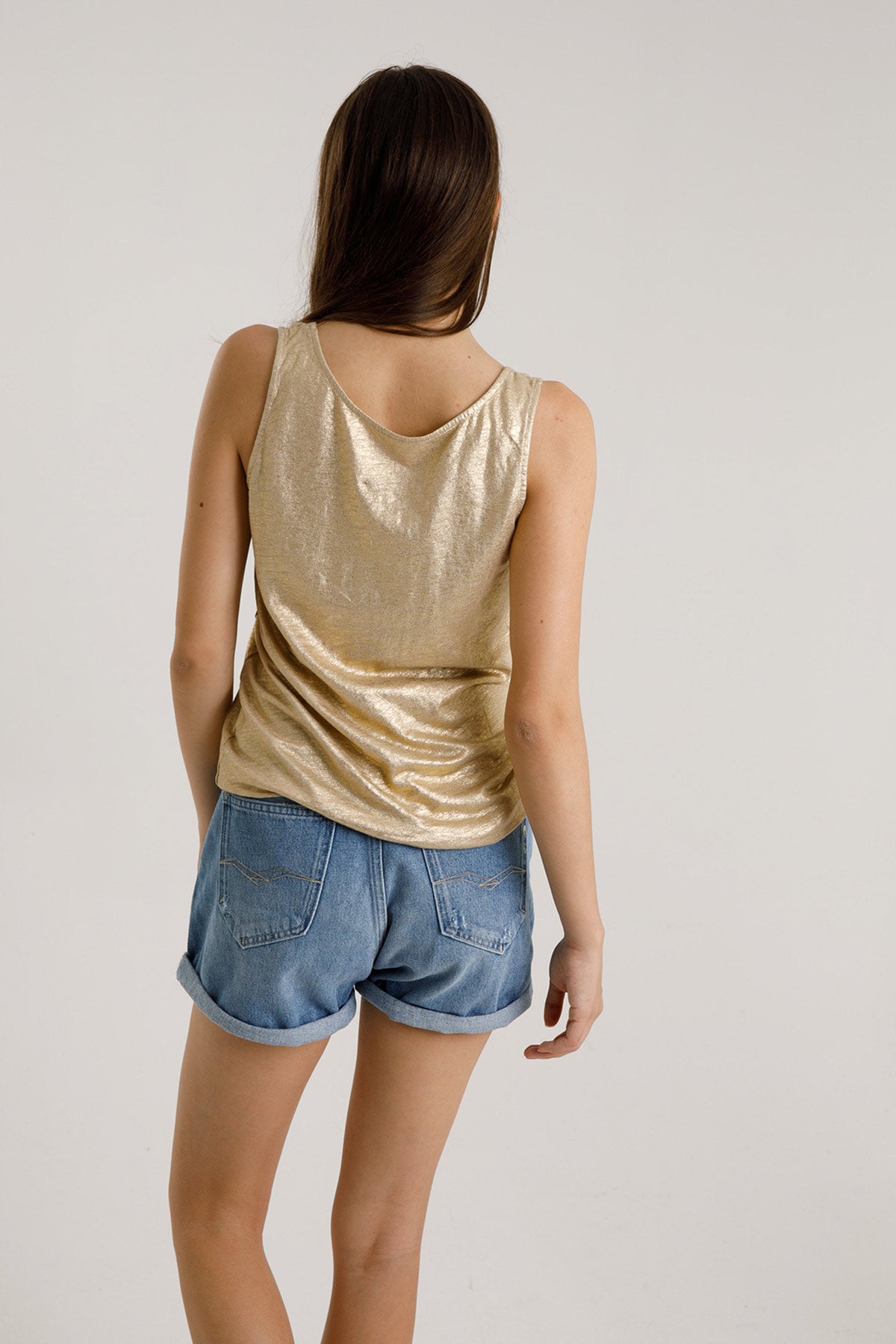 Majestic Geniş Askılı Streç Keten Parlak T-shirt-Libas Trendy Fashion Store