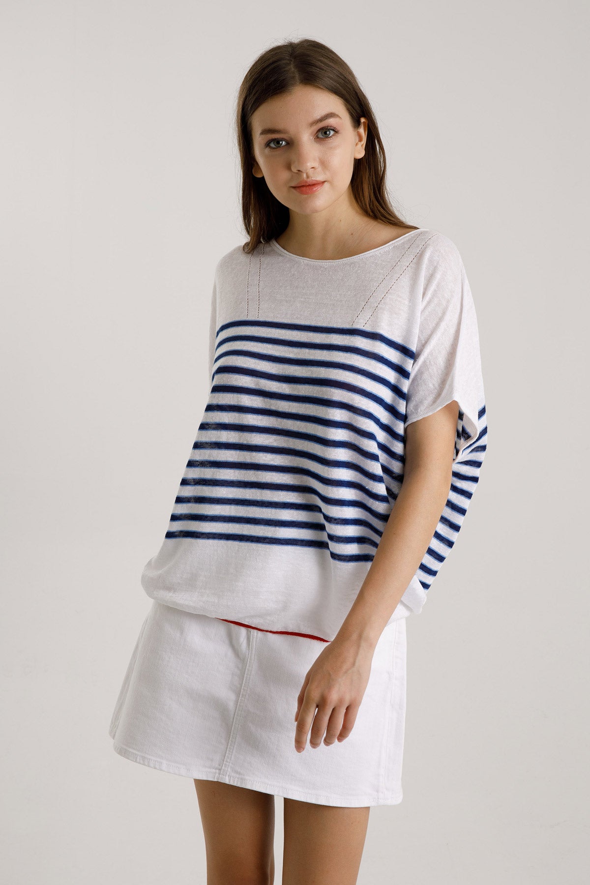 Majestic İpek Karışımlı Çizgili Keten Bluz-Libas Trendy Fashion Store