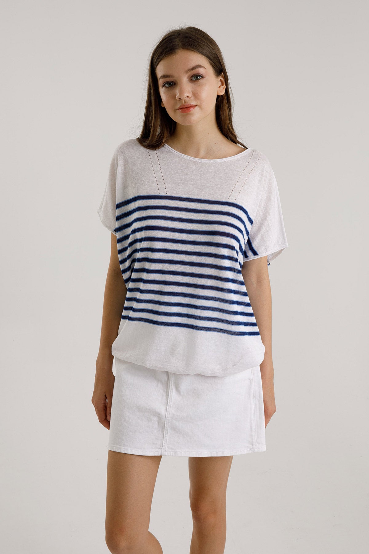 Majestic İpek Karışımlı Çizgili Keten Bluz-Libas Trendy Fashion Store