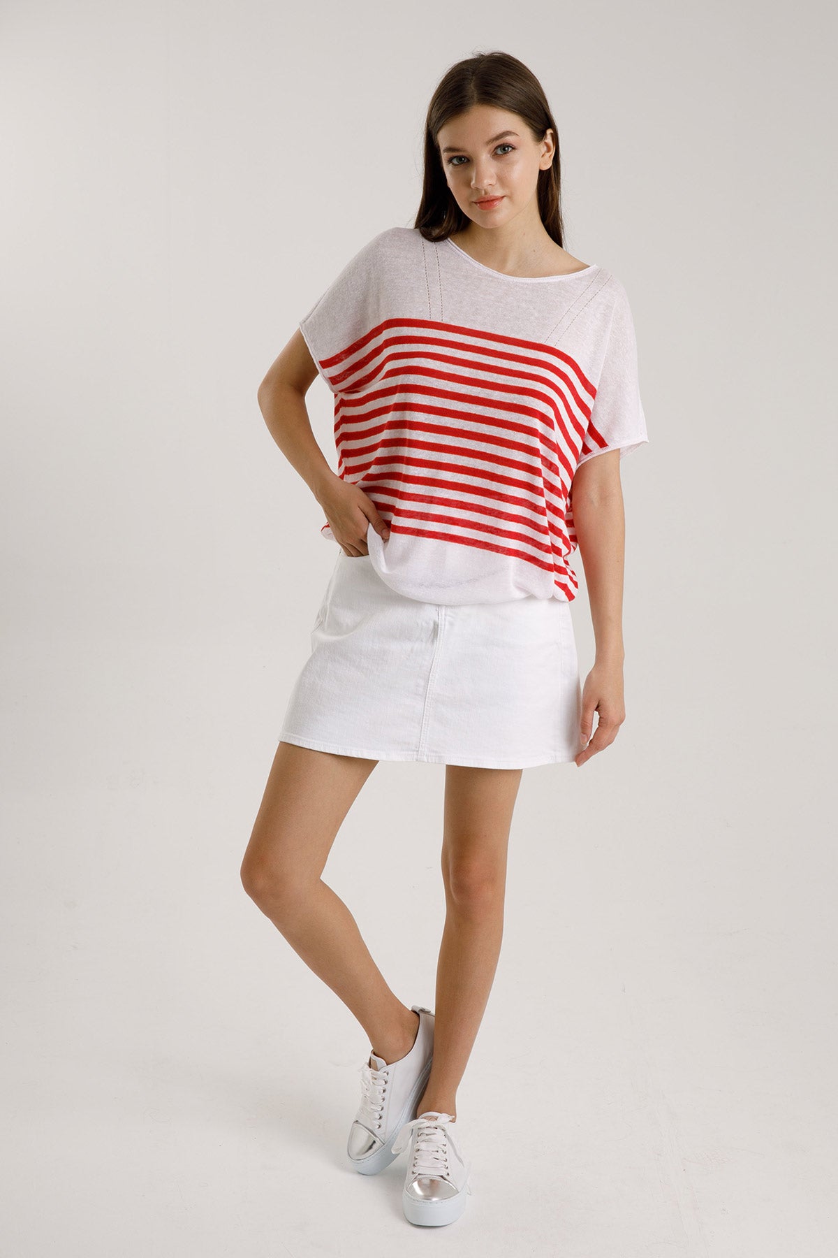 Majestic İpek Karışımlı Çizgili Keten Bluz-Libas Trendy Fashion Store