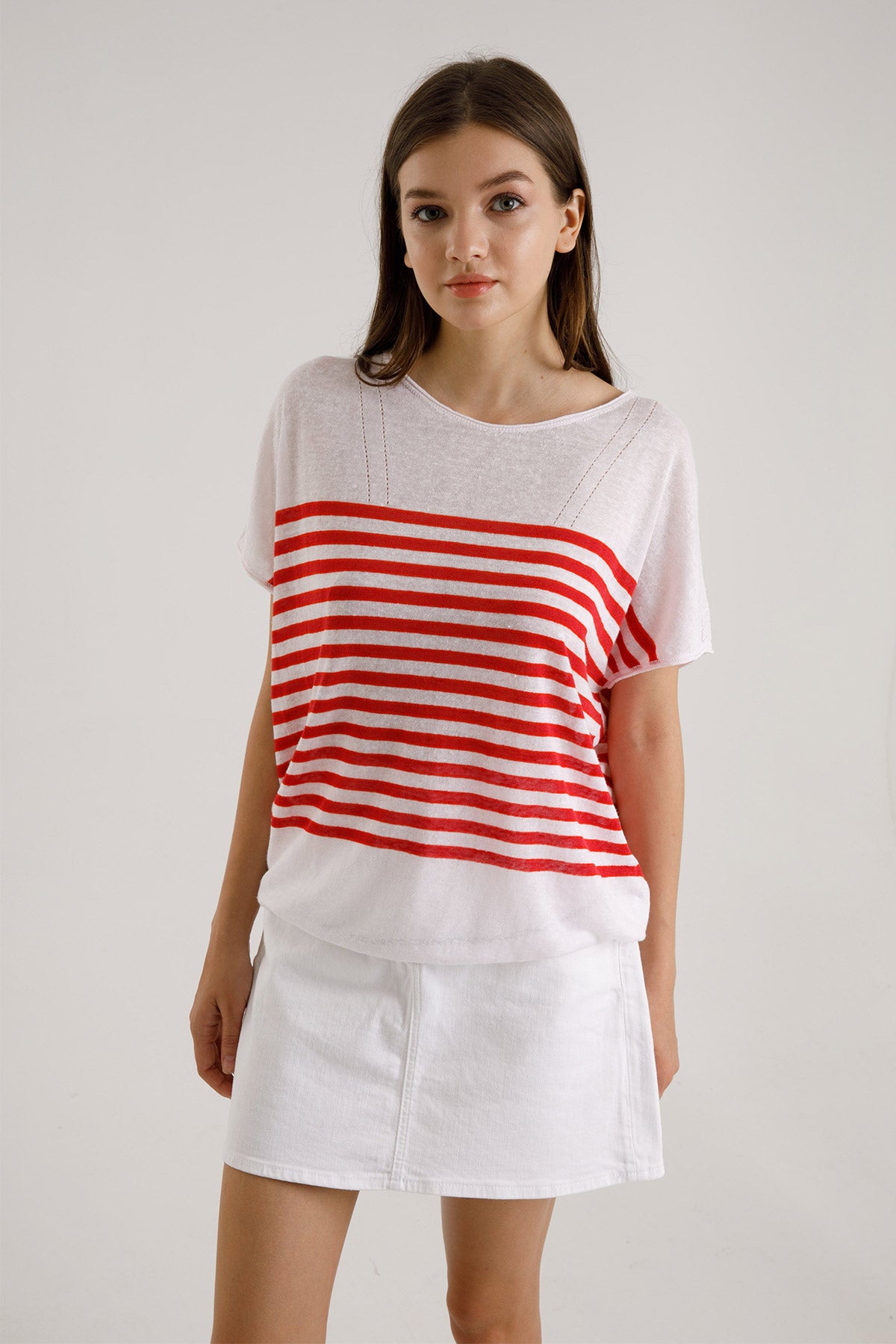 Majestic İpek Karışımlı Çizgili Keten Bluz-Libas Trendy Fashion Store