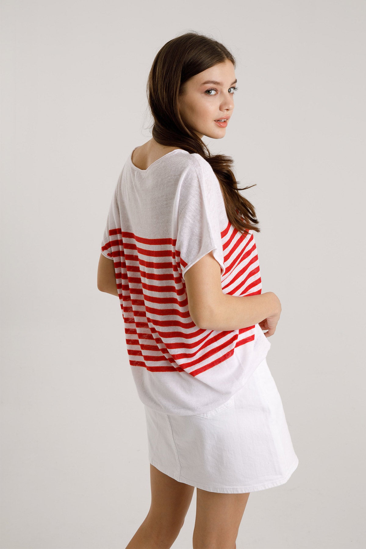 Majestic İpek Karışımlı Çizgili Keten Bluz-Libas Trendy Fashion Store