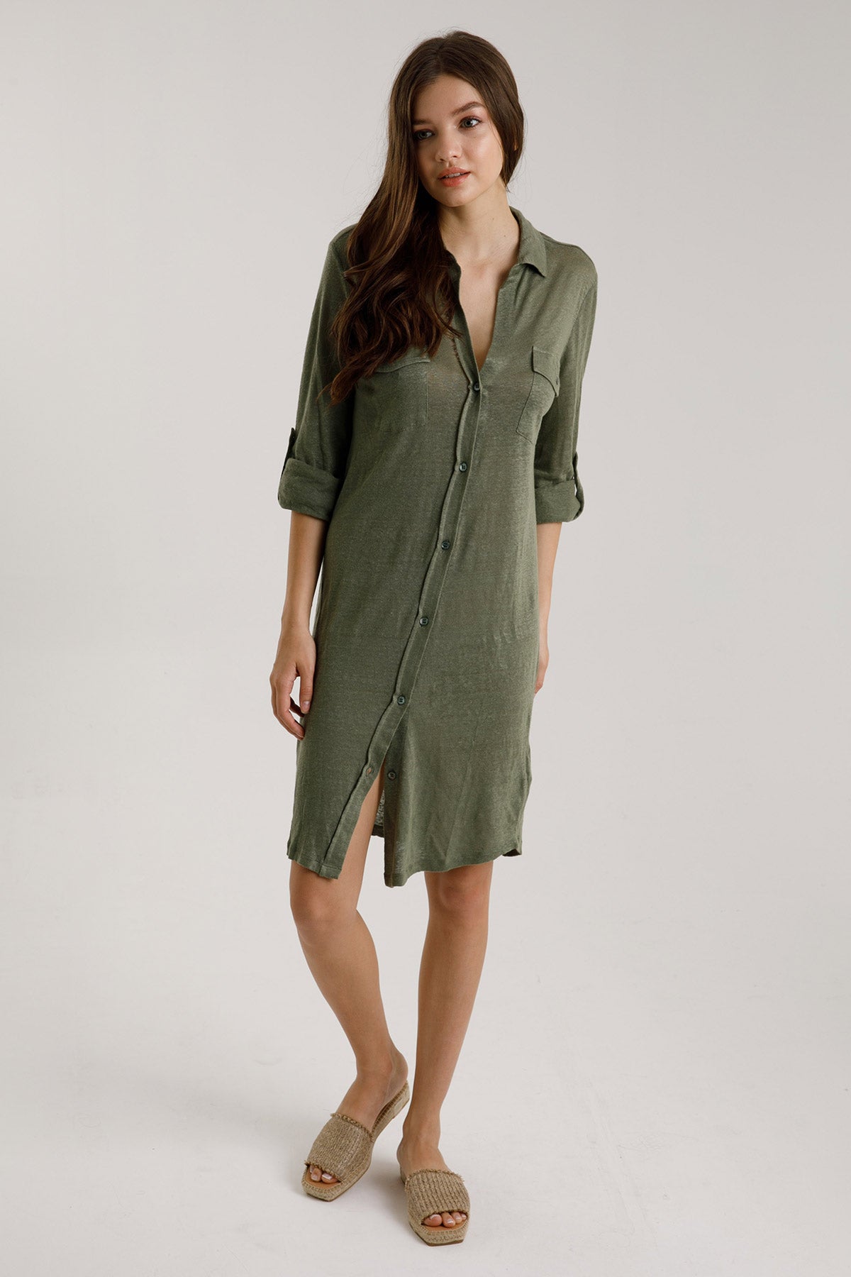 Majestic Keten Gömlek Elbise-Libas Trendy Fashion Store