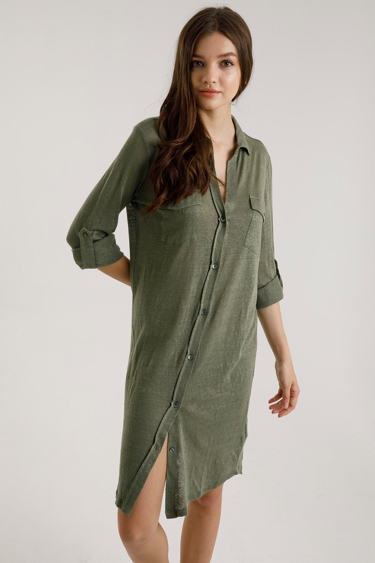 Majestic Keten Gömlek Elbise-Libas Trendy Fashion Store