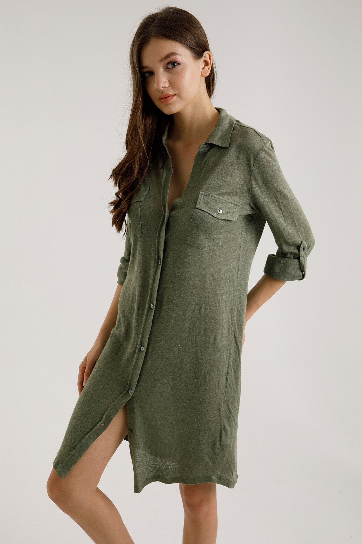 Majestic Keten Gömlek Elbise-Libas Trendy Fashion Store