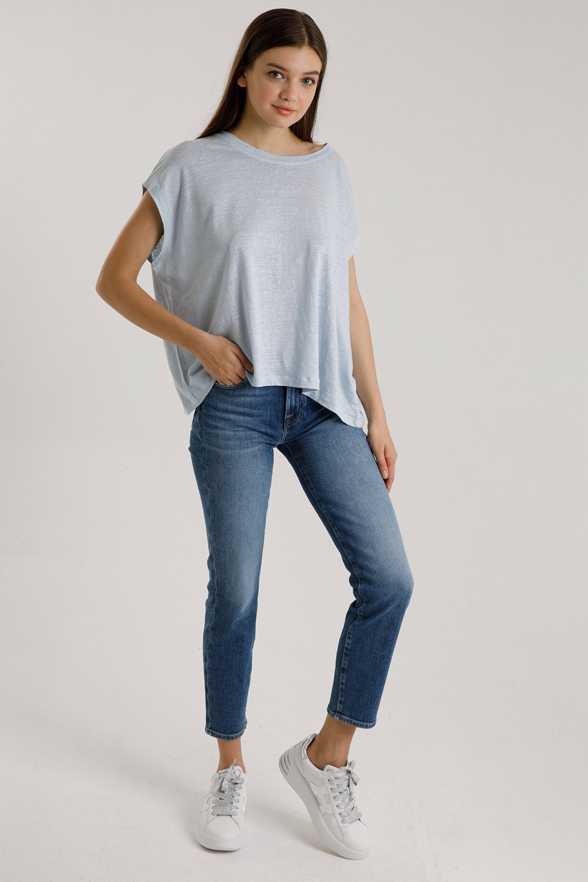 Majestic Streç Keten Oyuk Yaka T-shirt-Libas Trendy Fashion Store