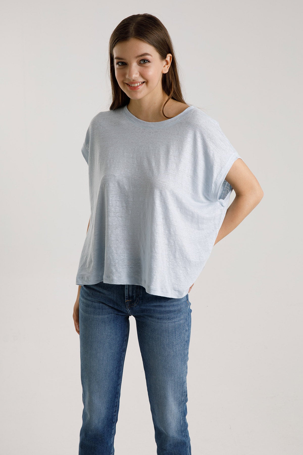 Majestic Streç Keten Oyuk Yaka T-shirt-Libas Trendy Fashion Store