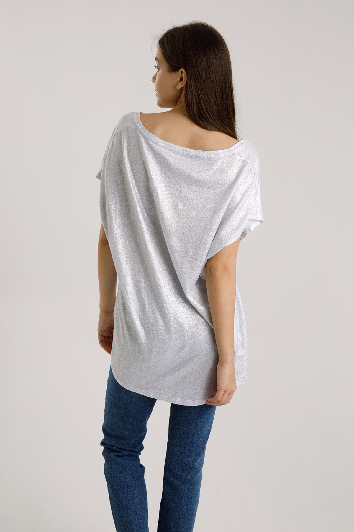 Majestic Streç Keten Rahat Kesim V Yaka T-shirt-Libas Trendy Fashion Store