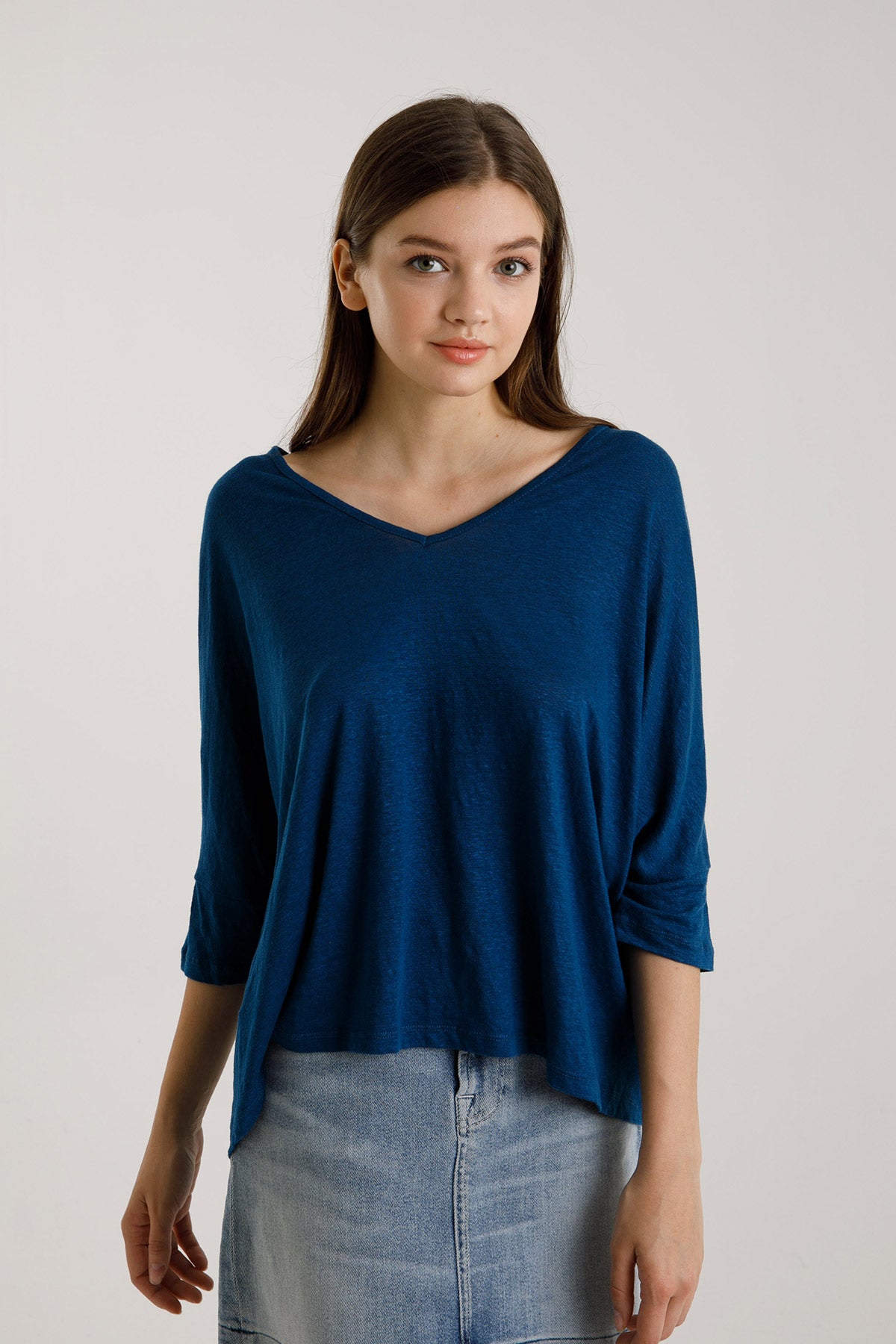 Majestic Geniş Kesim Streç Keten T-shirt-Libas Trendy Fashion Store