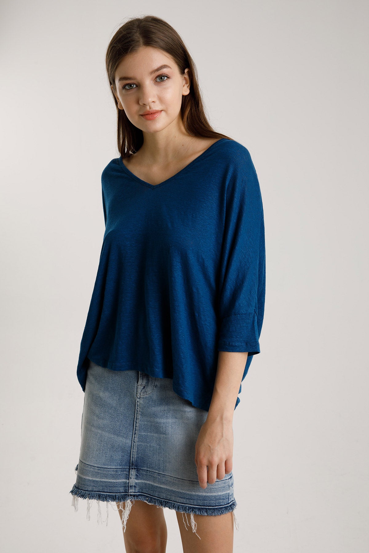 Majestic Geniş Kesim Streç Keten T-shirt-Libas Trendy Fashion Store