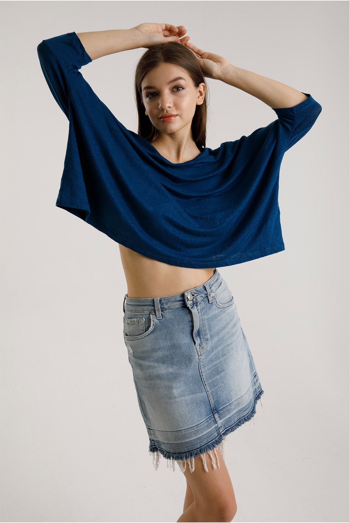 Majestic Geniş Kesim Streç Keten T-shirt-Libas Trendy Fashion Store