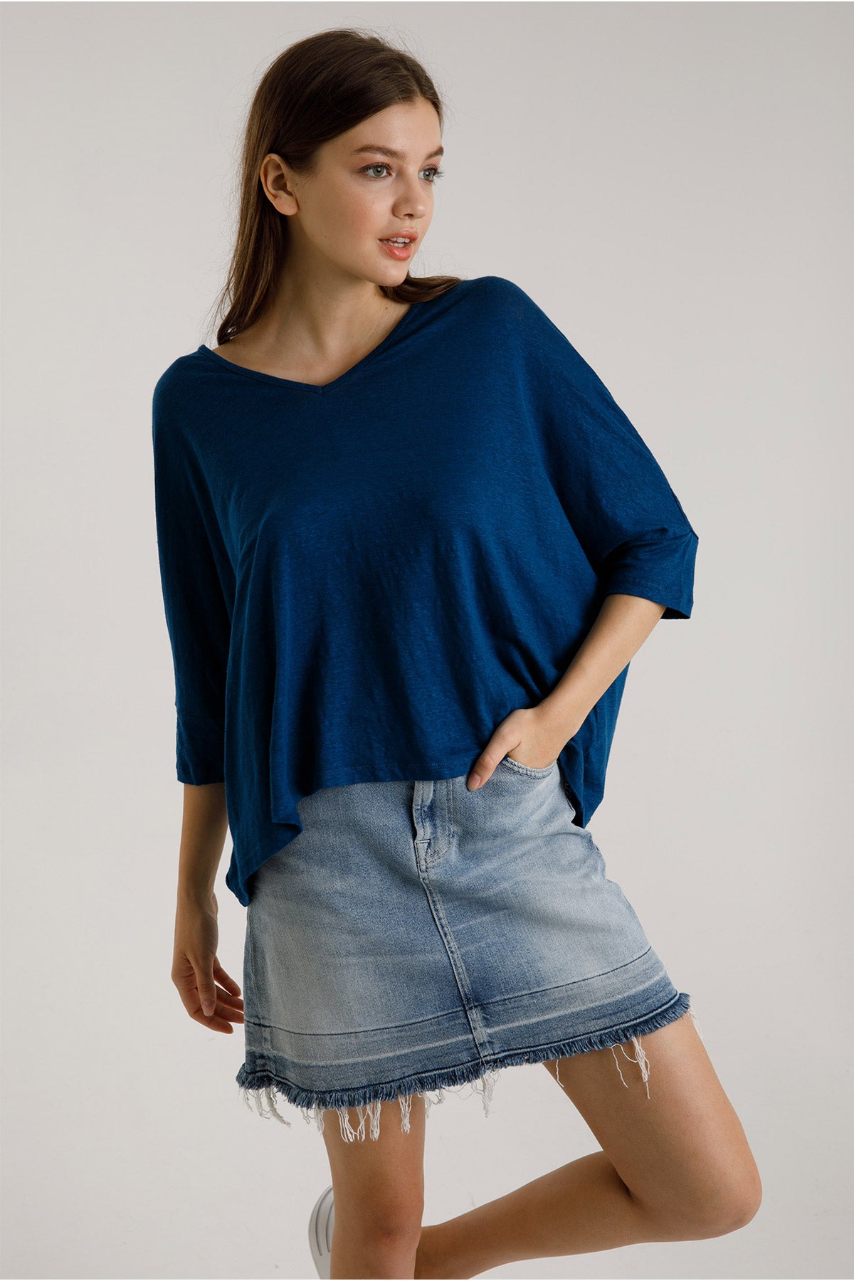 Majestic Geniş Kesim Streç Keten T-shirt-Libas Trendy Fashion Store