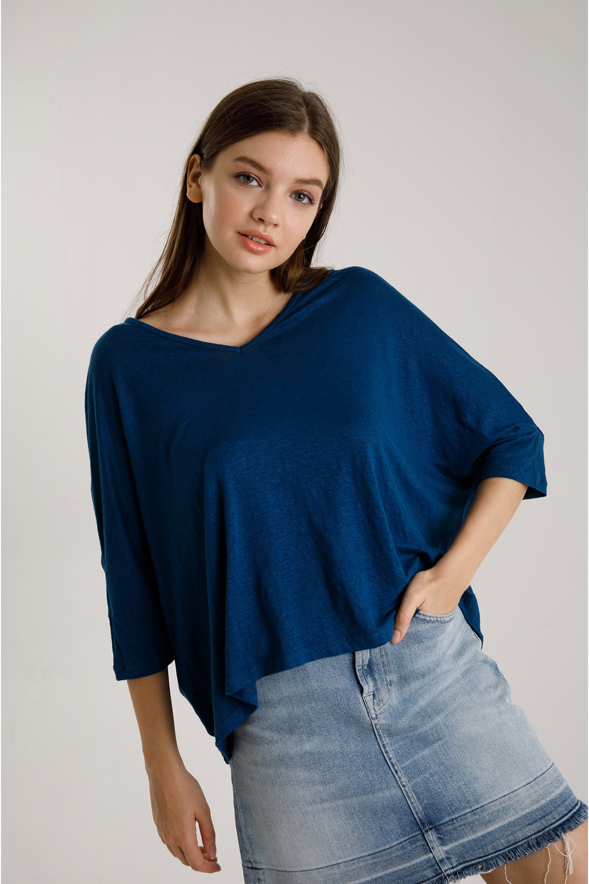 Majestic Geniş Kesim Streç Keten T-shirt-Libas Trendy Fashion Store