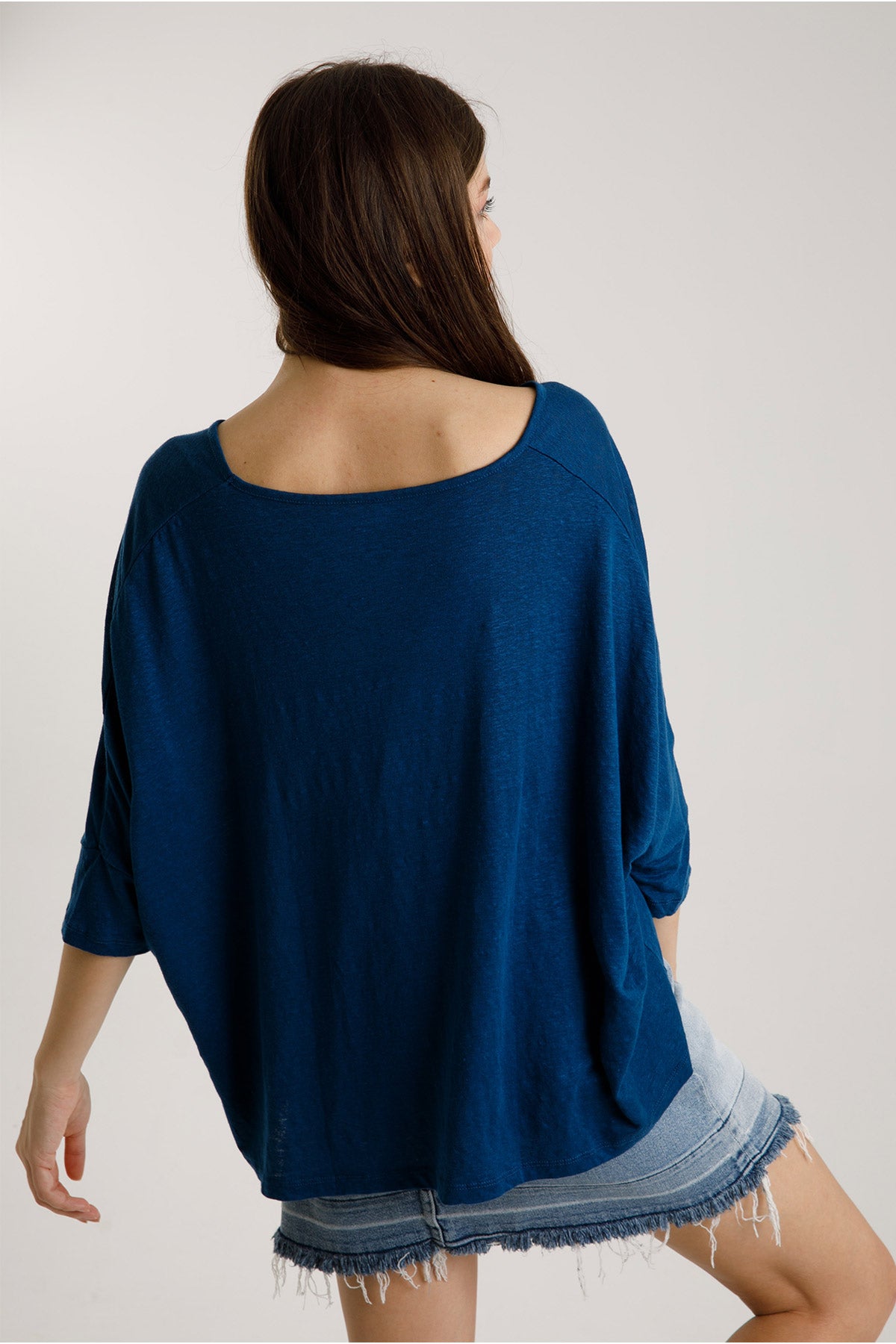 Majestic Geniş Kesim Streç Keten T-shirt-Libas Trendy Fashion Store