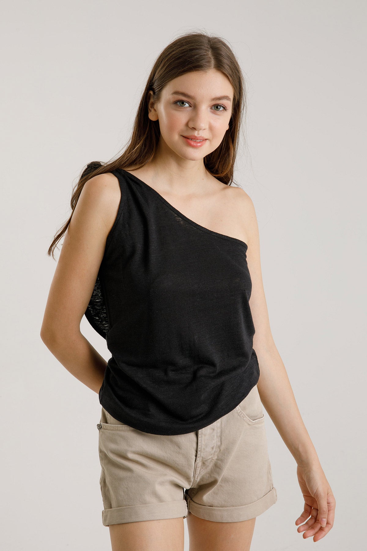 Majestic İpek Karışımlı Tek Omuz Keten Bluz-Libas Trendy Fashion Store